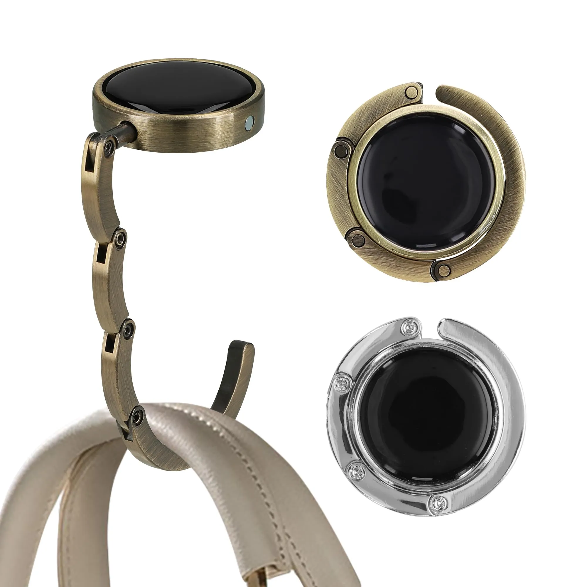 kwmobile Set 2x Gancio Borsa da Tavolo Pieghevole Antiscivolo Antigraffio, Argento/Bronzo - immagine 8