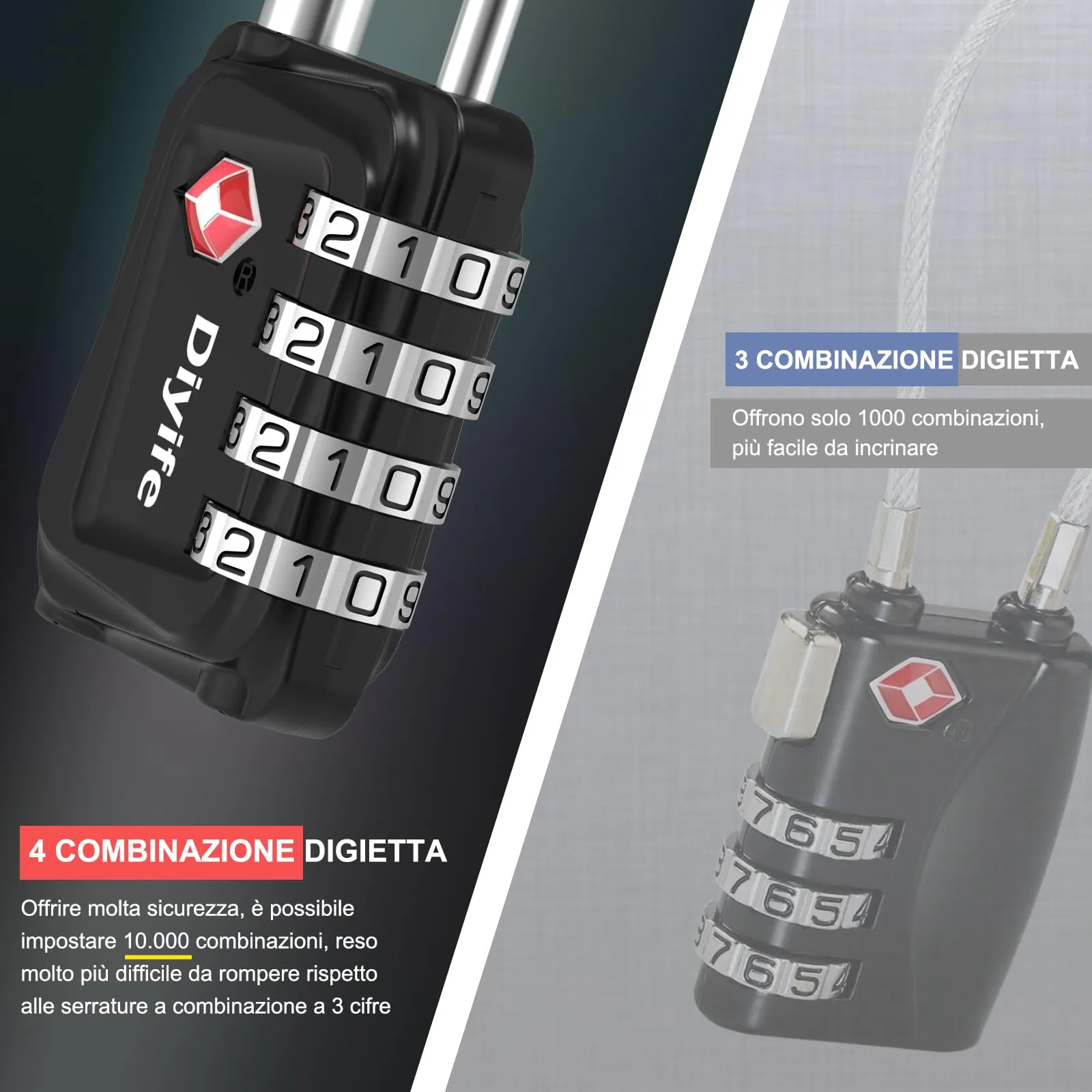 Diyife Lucchetto TSA per Valigia, 2 Pezzi - immagine 3