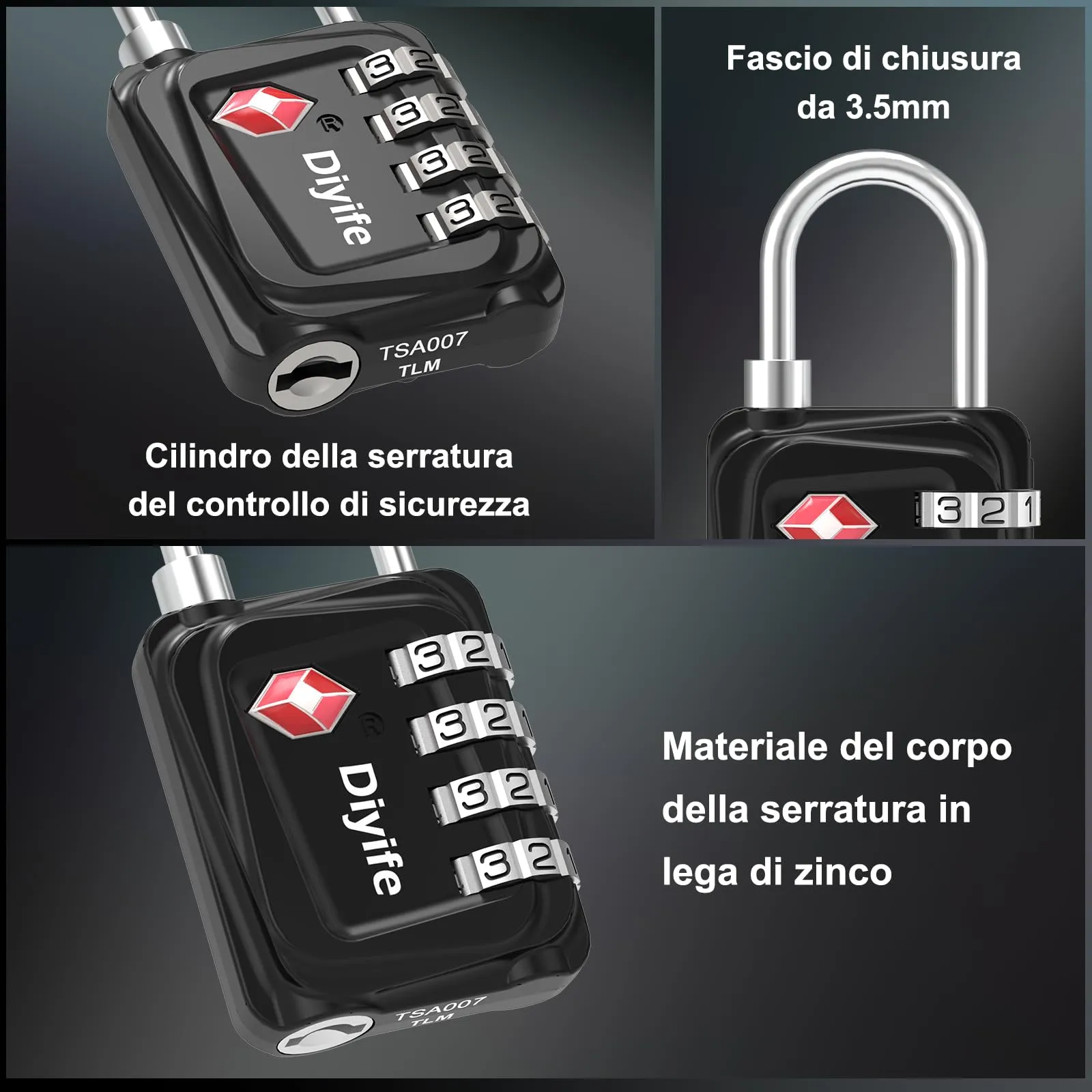 Diyife Lucchetto TSA per Valigia, 2 Pezzi - immagine 4