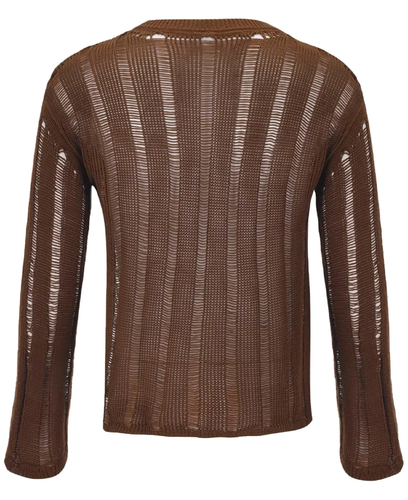 AIEOE Camicia da Uomo Trasparente in Rete e Pizzo a Maniche Lunghe, Marrone, XL - immagine 3