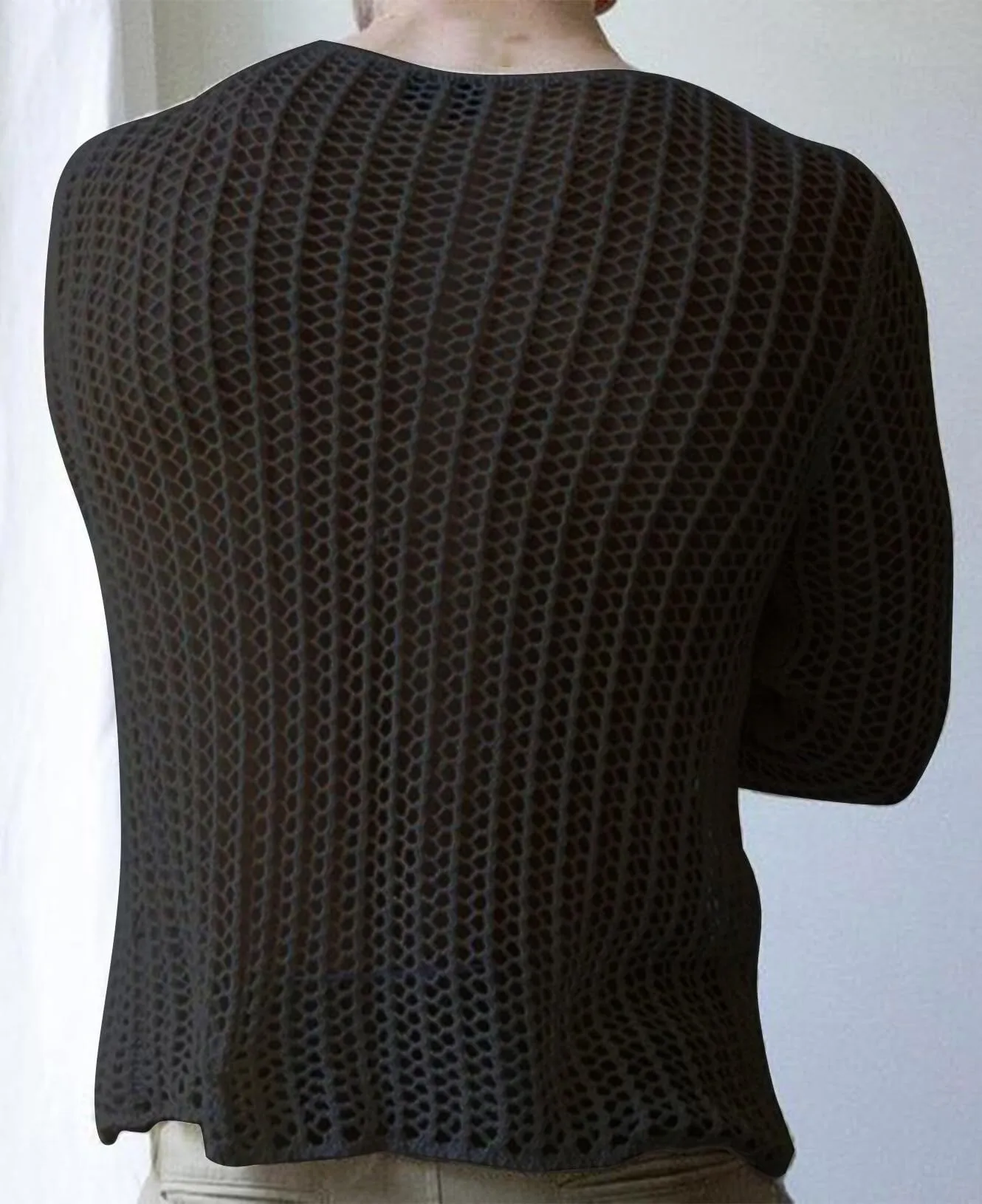 AIEOE Camicia da uomo trasparente in rete con pizzo, maniche lunghe, Nero 04, M - immagine 2