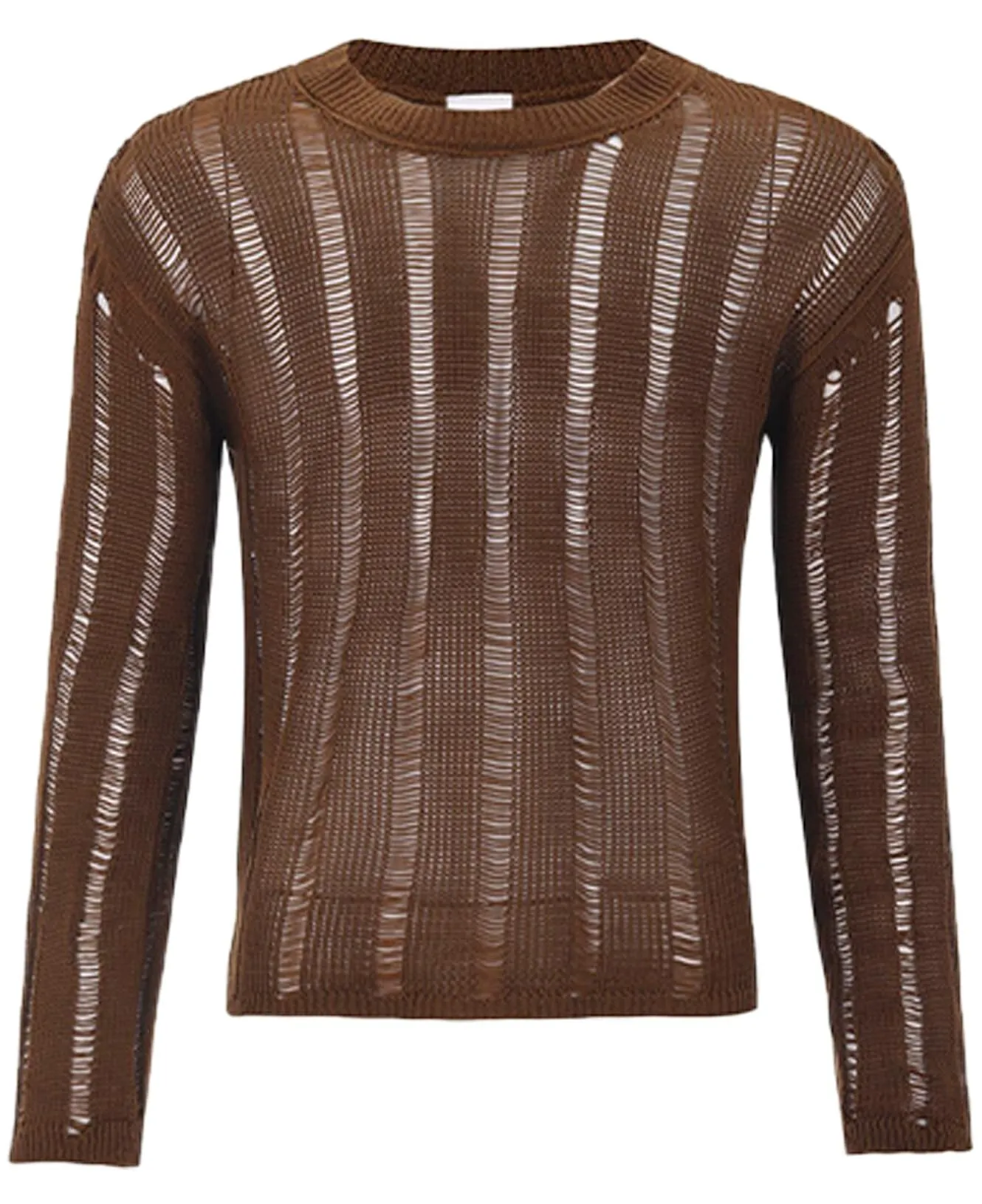 AIEOE Camicia da uomo trasparente in rete con pizzo, maniche lunghe, marrone, L - immagine 4