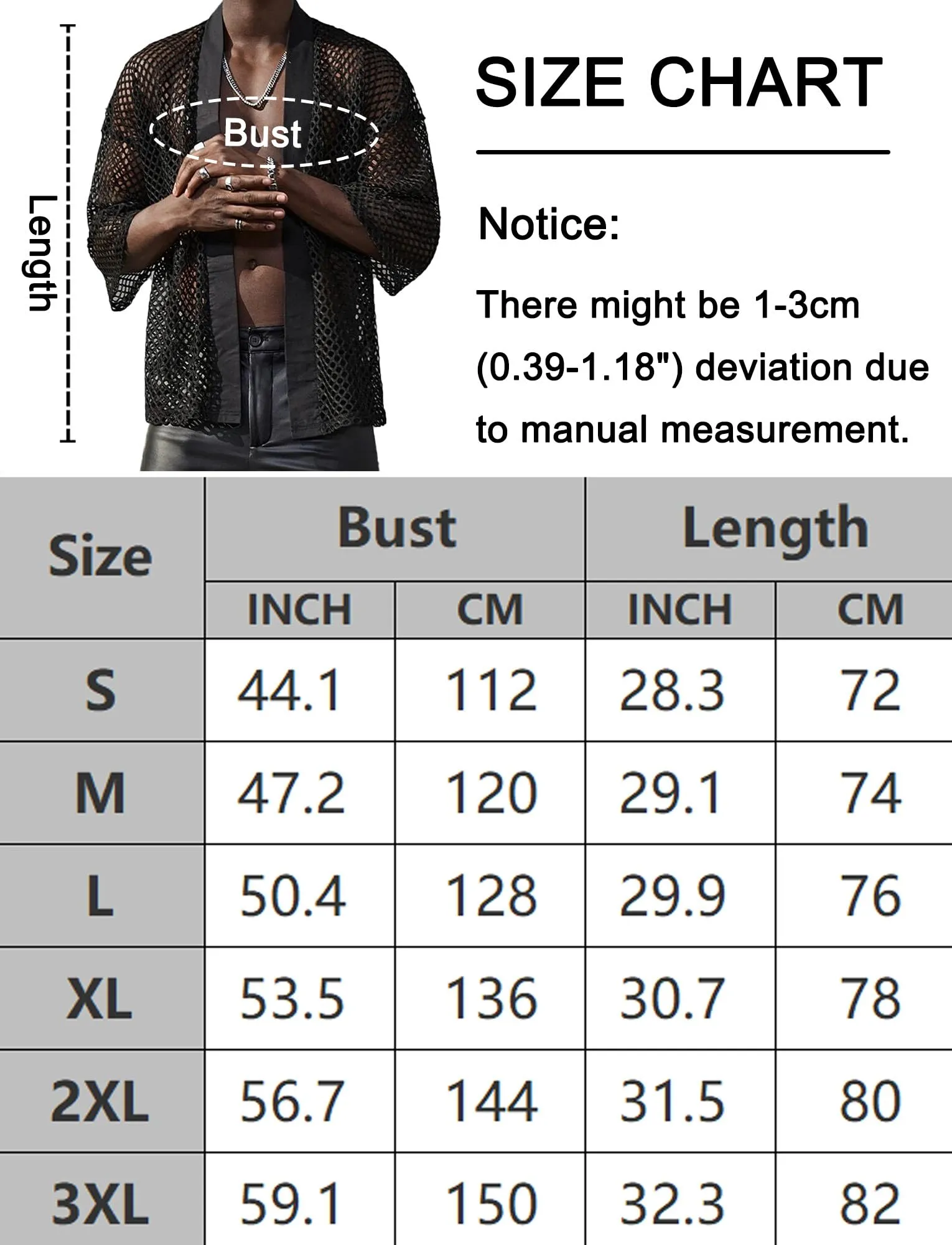 AIEOE Camicia da Uomo Trasparente in Rete e Pizzo a Maniche Lunghe, S - immagine 6