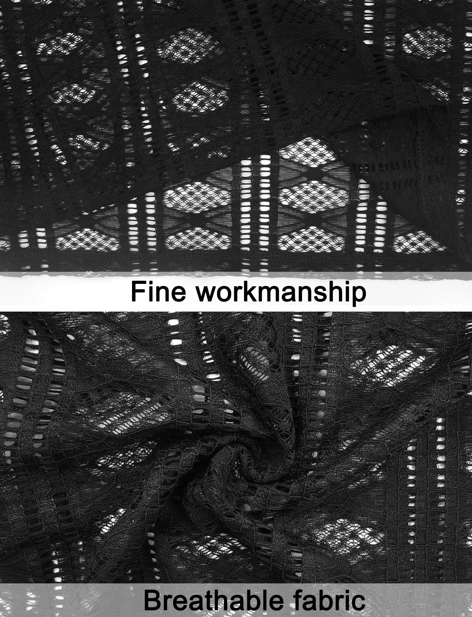 AIEOE Camicia da Uomo in Rete e Pizzo Trasparente a Maniche Lunghe, Nero 06, XS - immagine 4