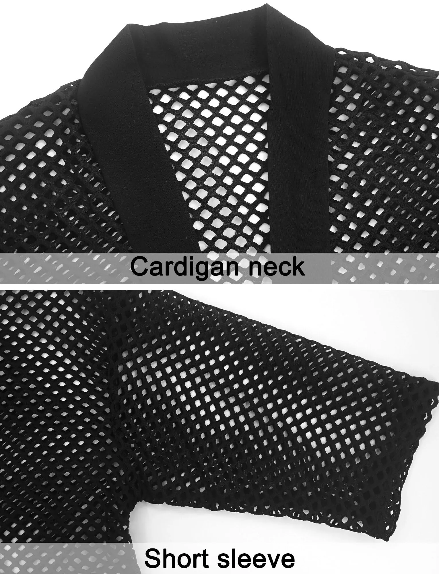 AIEOE Camicia da uomo in pizzo trasparente a maniche lunghe, Nero 09, M - immagine 4