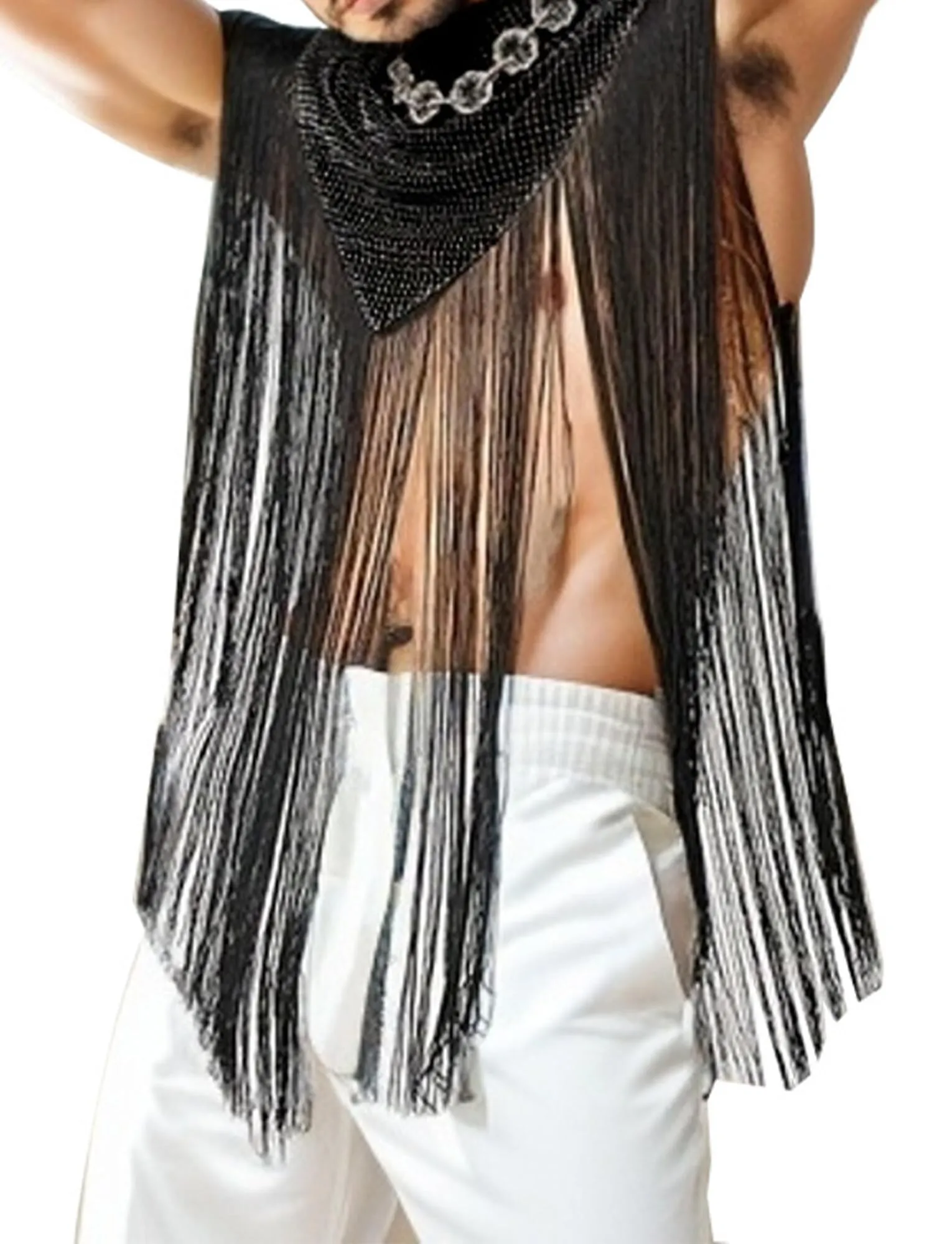 AIEOE Camicia da Uomo Trasparente in Rete con Pizzo, Maniche Lunghe, L - immagine 2