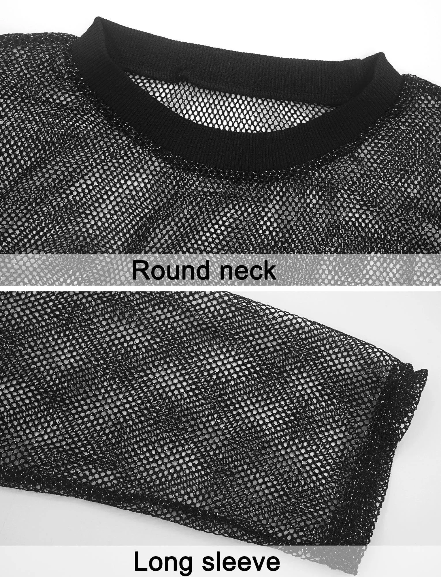 AIEOE Top Trasparente da Uomo Maglietta a Maniche Lunghe in Maglia, XXL - immagine 6