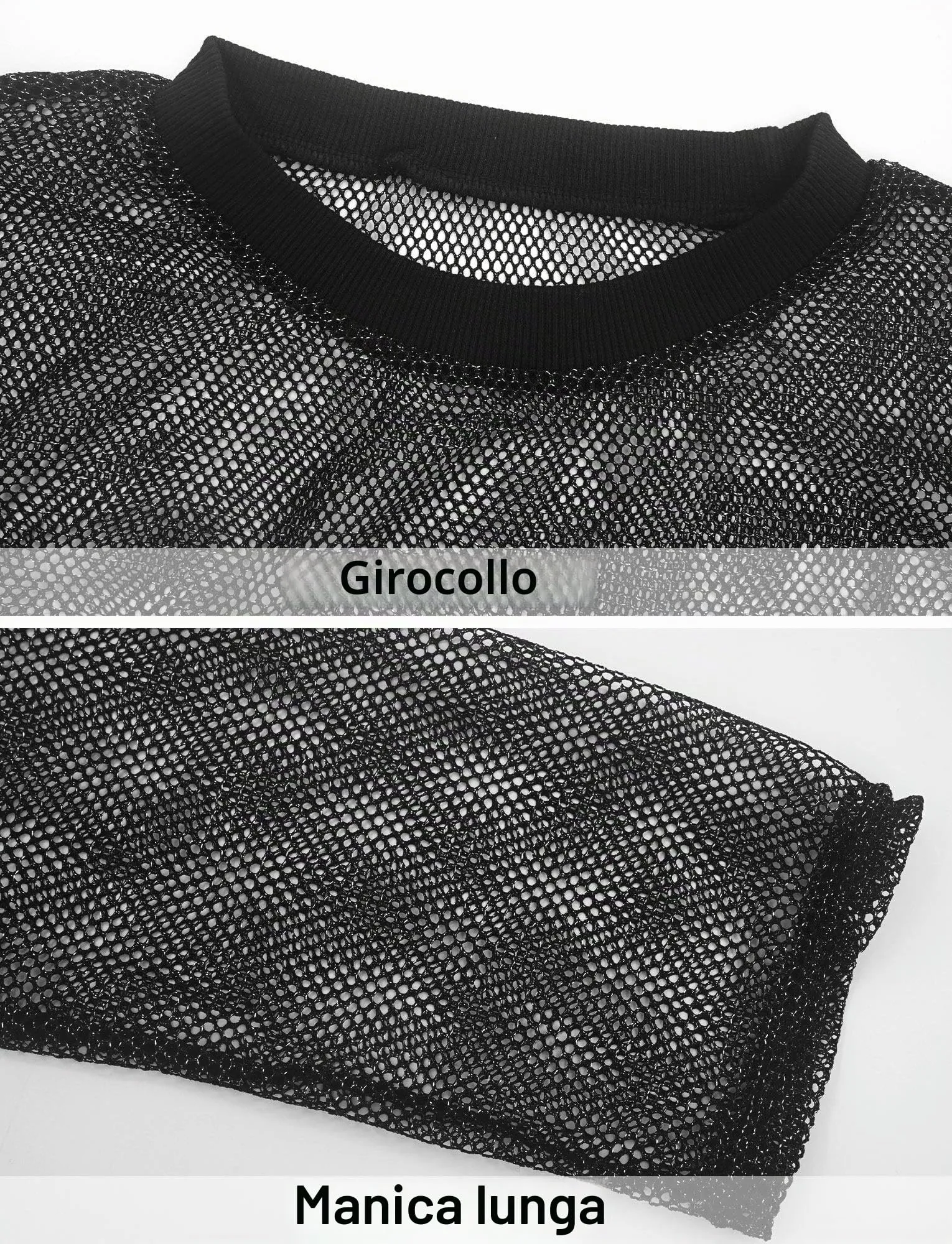 AIEOE Camicia da Uomo Trasparente in Rete e Pizzo a Maniche Lunghe, Nero 07, XL - immagine 5