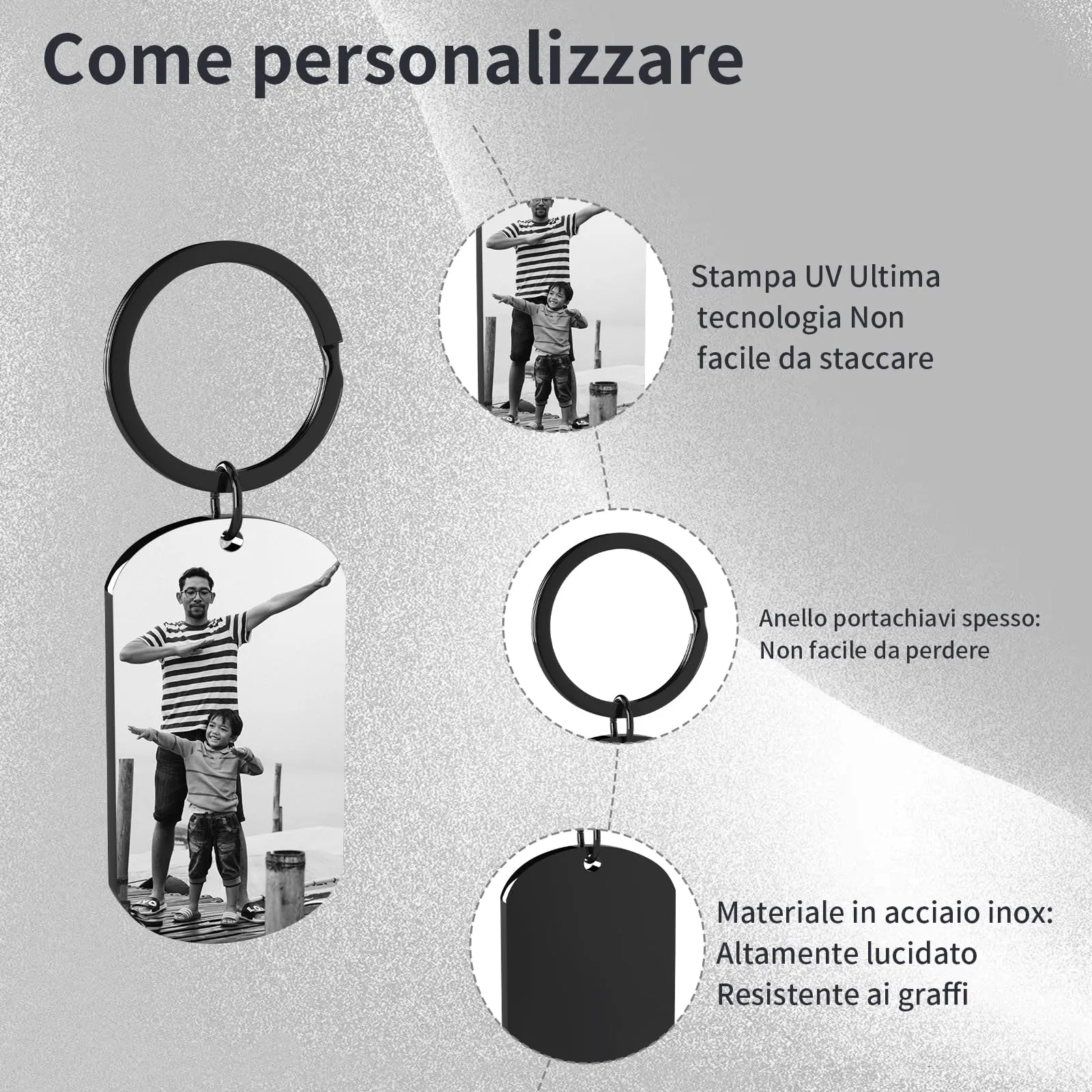 Customaster Portachiavi Personalizzato con Foto, Double Face - immagine 4