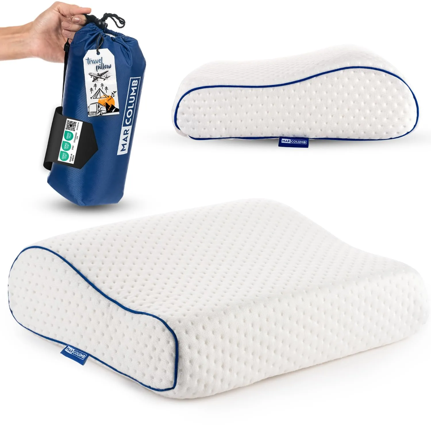 Marcolumb Cuscino da Viaggio in Memory Foam con Federa Termoregolante e Borsa Impermeabile, Nero - immagine 1
