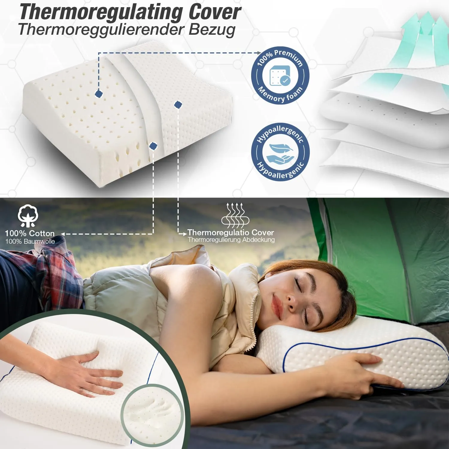 Marcolumb Cuscino da Viaggio in Memory Foam con Federa Termoregolante e Borsa Impermeabile, Nero - immagine 5