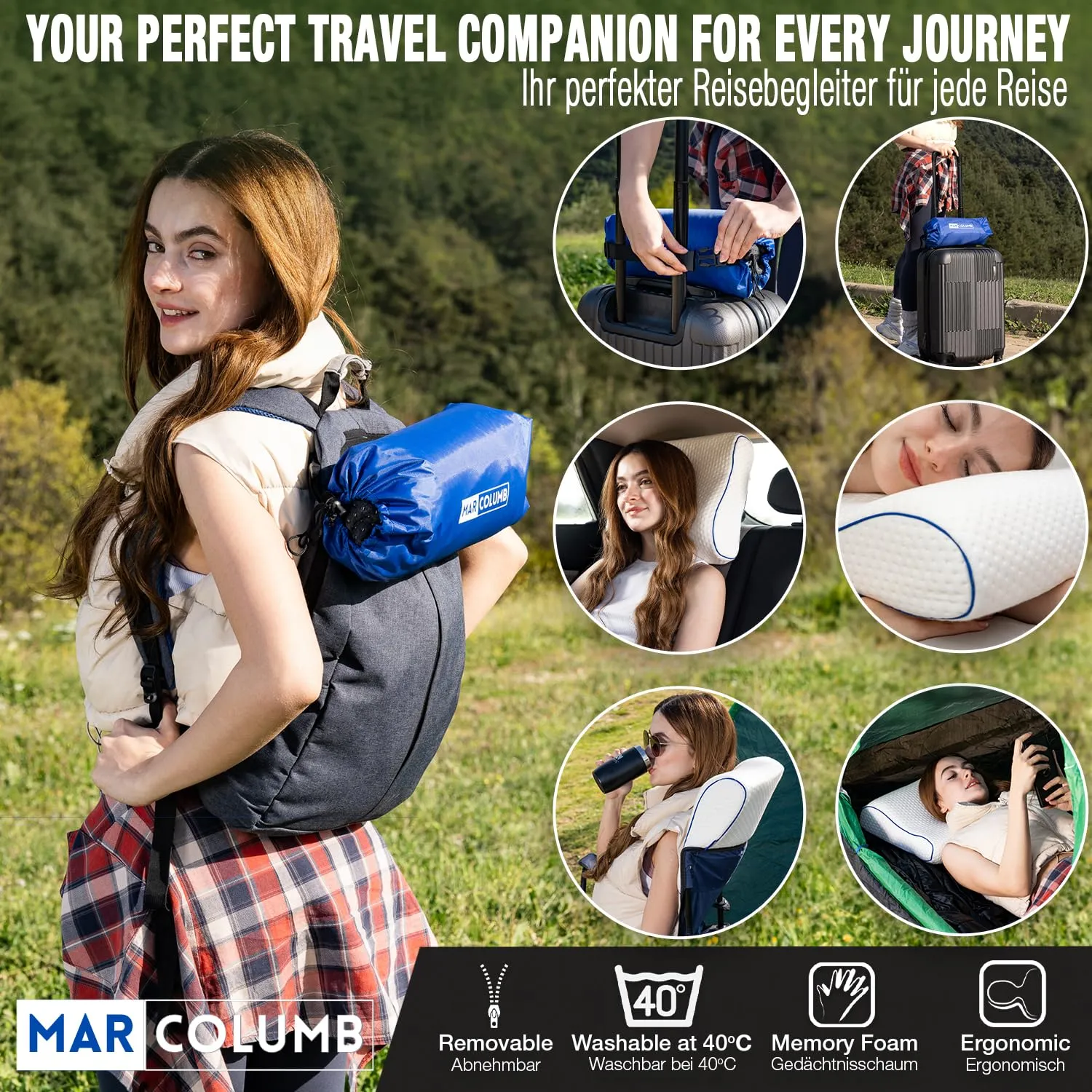 Marcolumb Cuscino da Viaggio in Memory Foam con Federa Termoregolante e Borsa Impermeabile, Nero - immagine 7