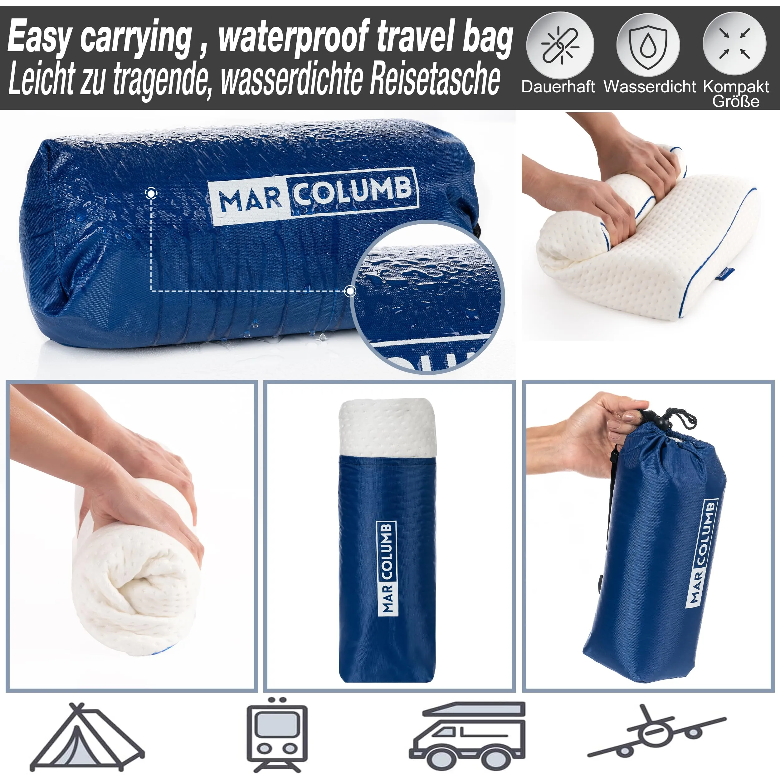 Marcolumb Cuscino da Viaggio in Memory Foam con Federa Termoregolante e Borsa Impermeabile, Nero - immagine 3