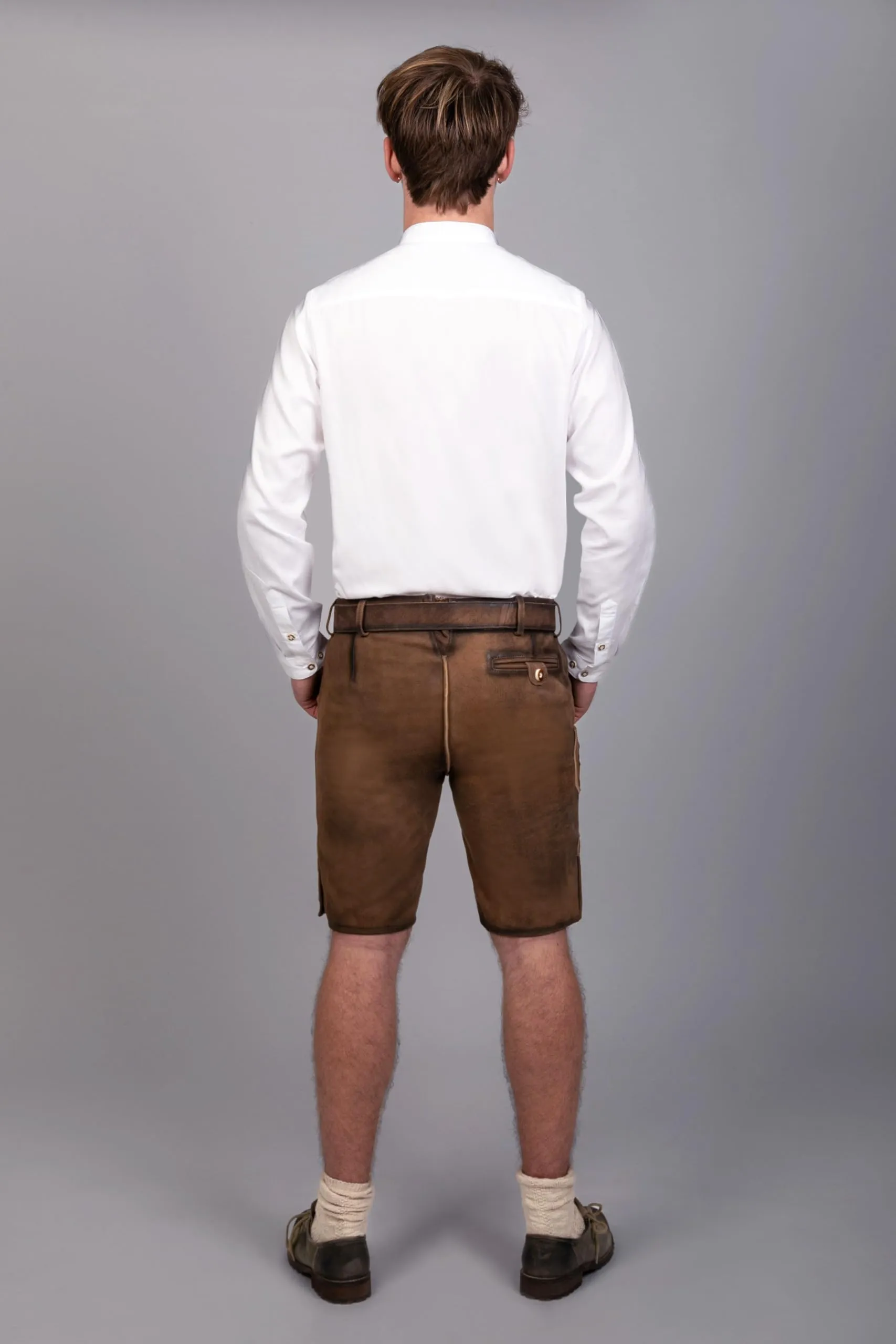 Edelnice Trachtenmode Pantaloni Corti in Pelle Scamosciata, Marrone, Taglia 47 - immagine 8