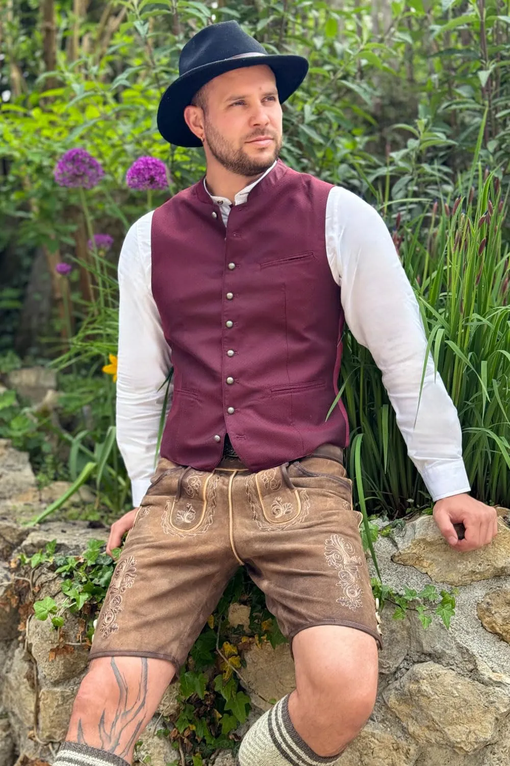 Edelnice Trachtenmode Markus Pantaloni corti in pelle scamosciata, marrone, 56 - immagine 3
