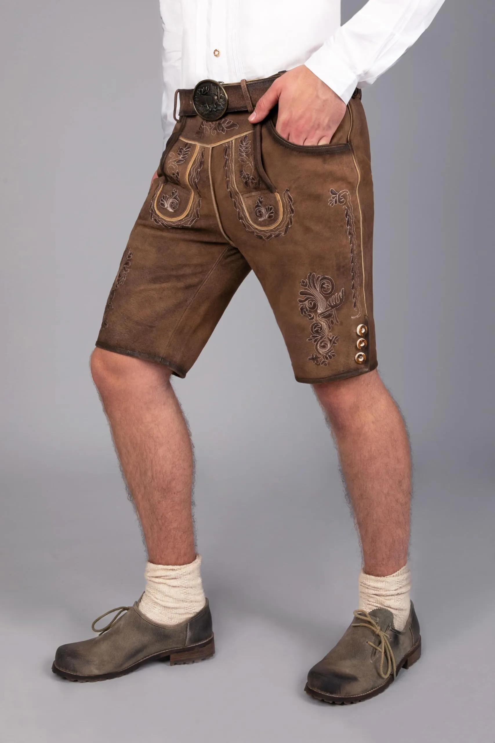 Edelnice Trachtenmode Markus Pantaloni corti in pelle scamosciata, marrone, 62 - immagine 5