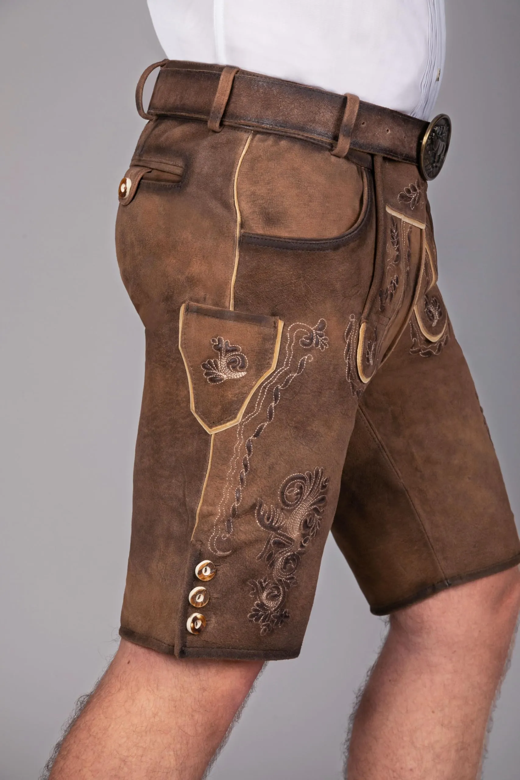 Edelnice Trachtenmode Pantaloni corti in pelle scamosciata, Marrone, Taglia 45 - immagine 6