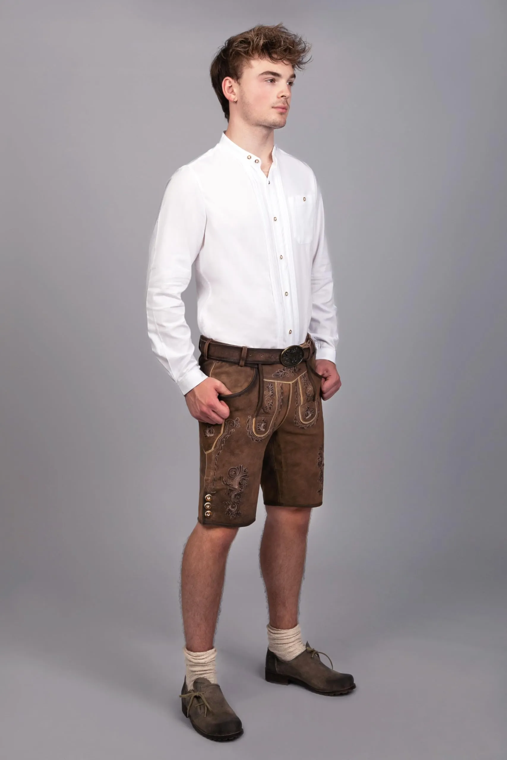 Edelnice Trachtenmode Markus Pantaloni corti in pelle scamosciata, marrone, 60 - immagine 4