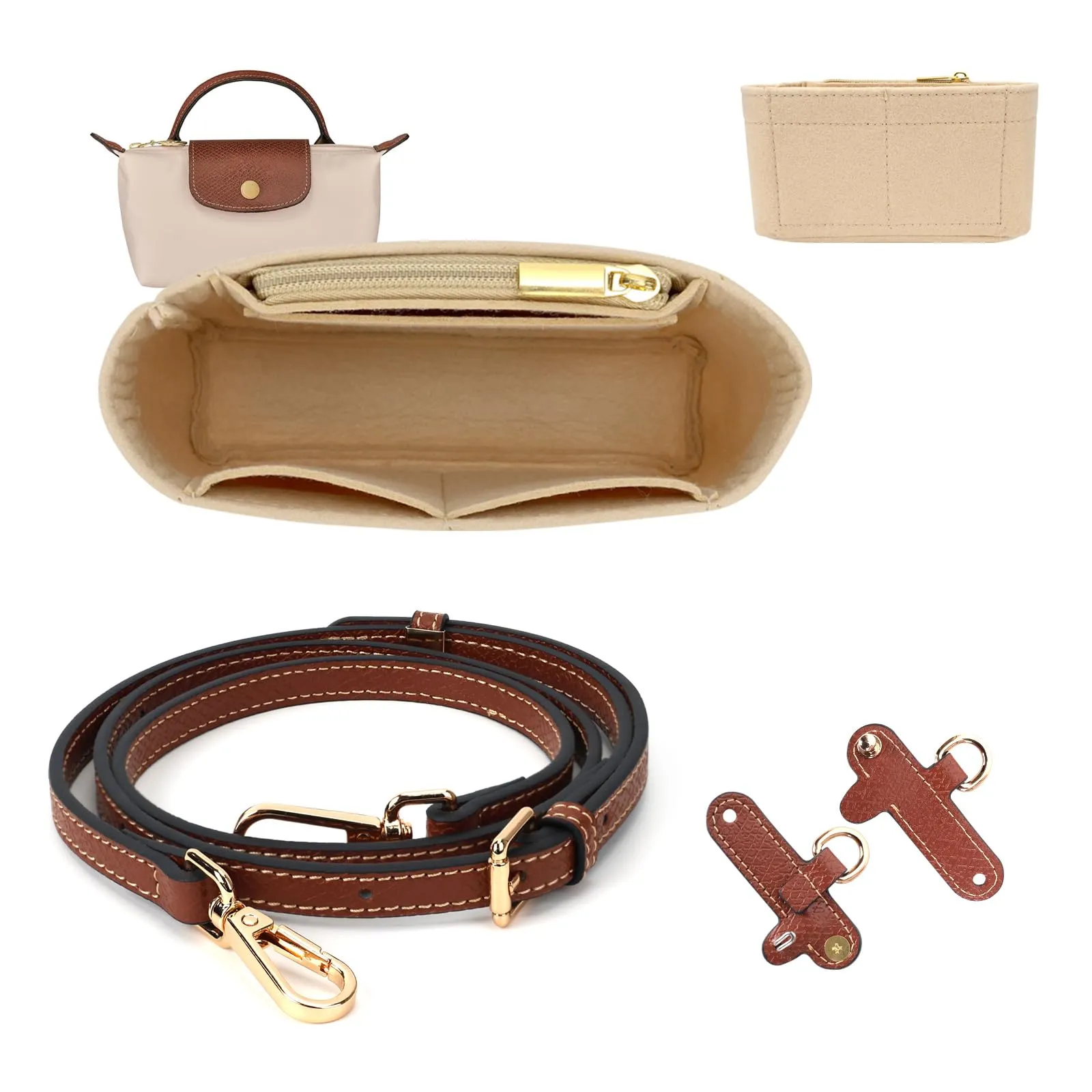 GADITIEK Tracolla in Pelle e Organizzatore in Feltro per Longchamp Mini Pliage - immagine 1