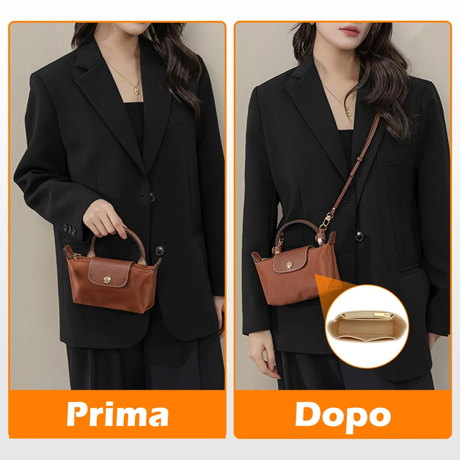 GADITIEK Tracolla in Pelle e Organizzatore in Feltro per Longchamp Mini Pliage - immagine 3