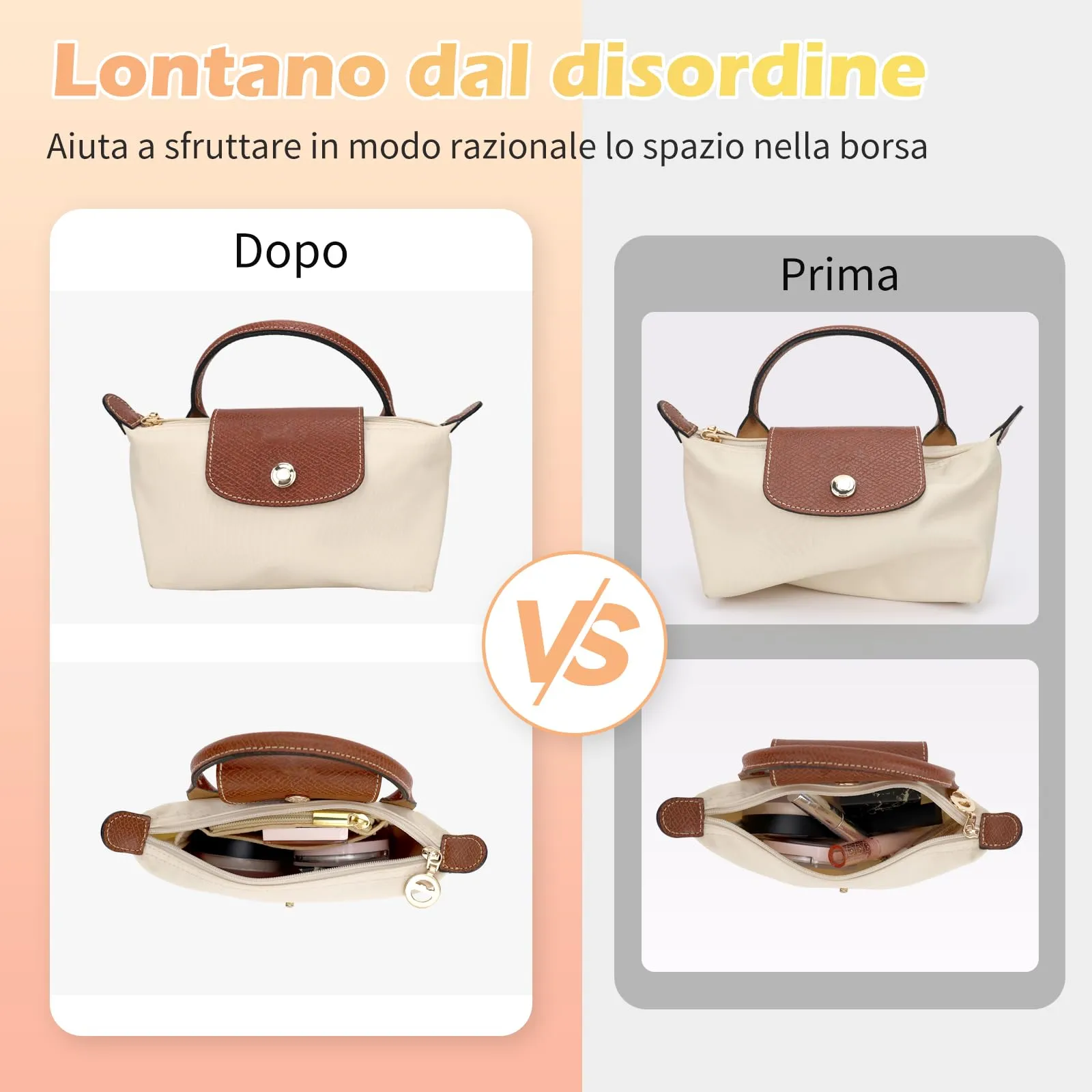 GADITIEK Tracolla in Pelle e Organizzatore in Feltro per Longchamp Mini Pliage - immagine 4