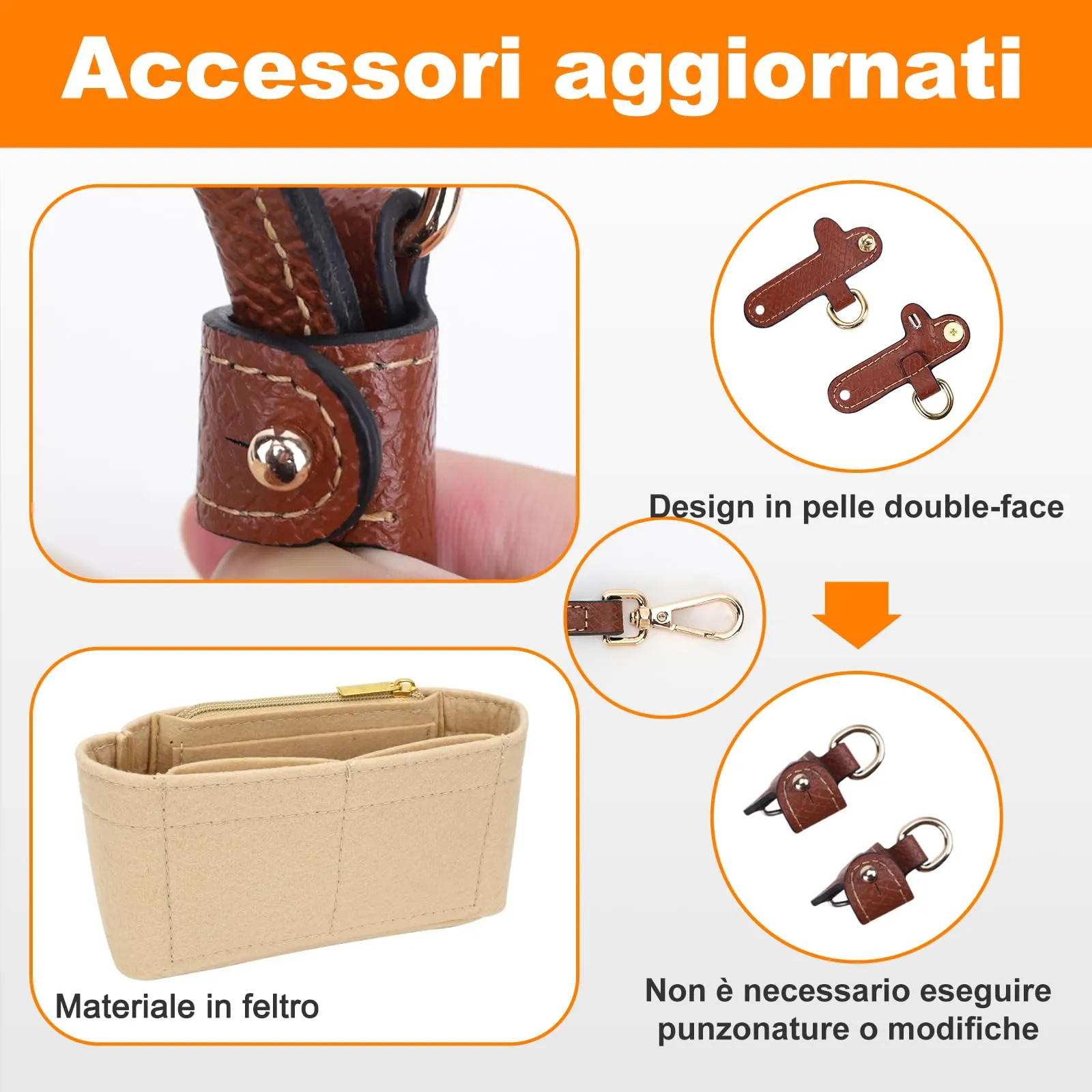 GADITIEK Tracolla in Pelle e Organizzatore in Feltro per Longchamp Mini Pliage - immagine 6