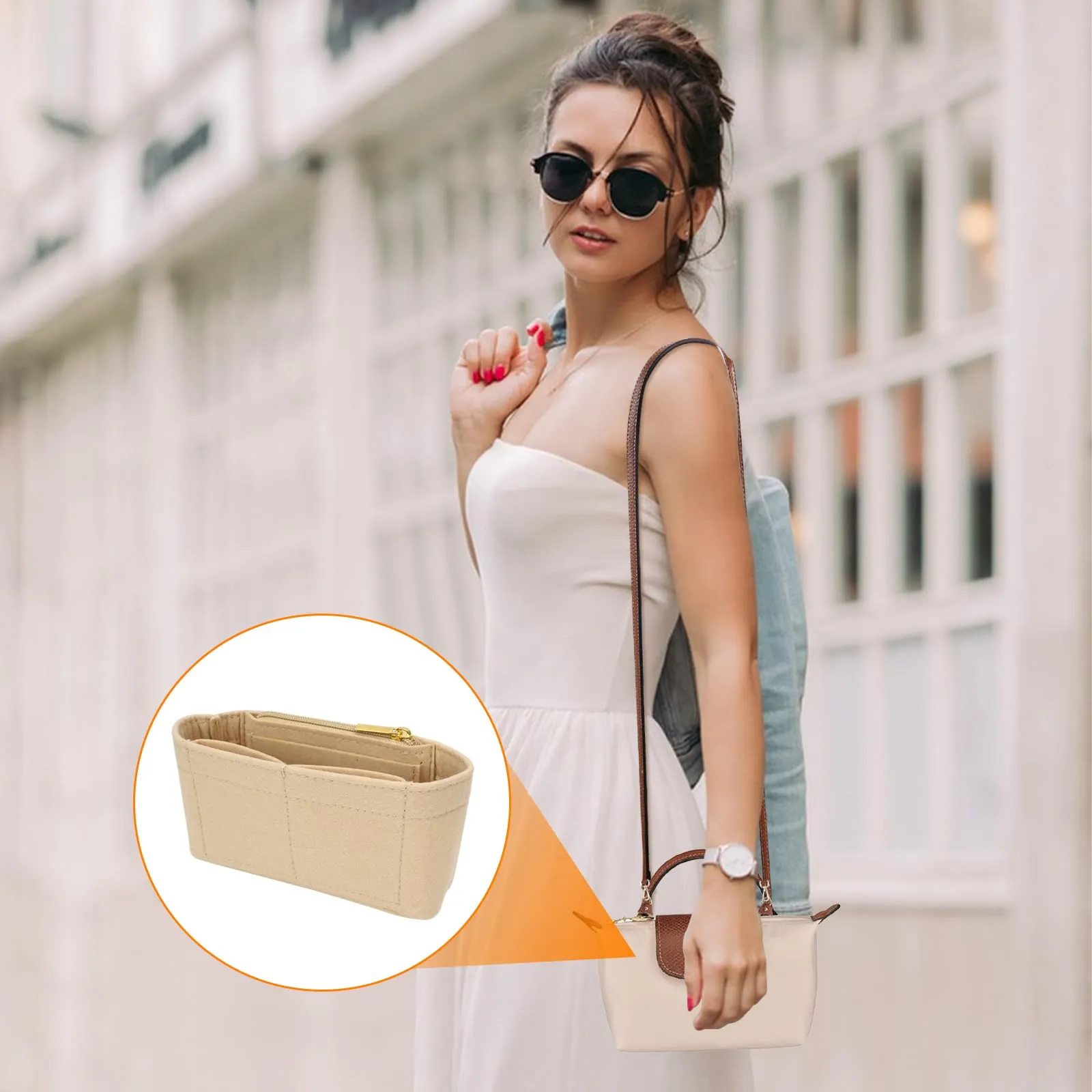 GADITIEK Tracolla in Pelle e Organizzatore in Feltro per Longchamp Mini Pliage - immagine 7