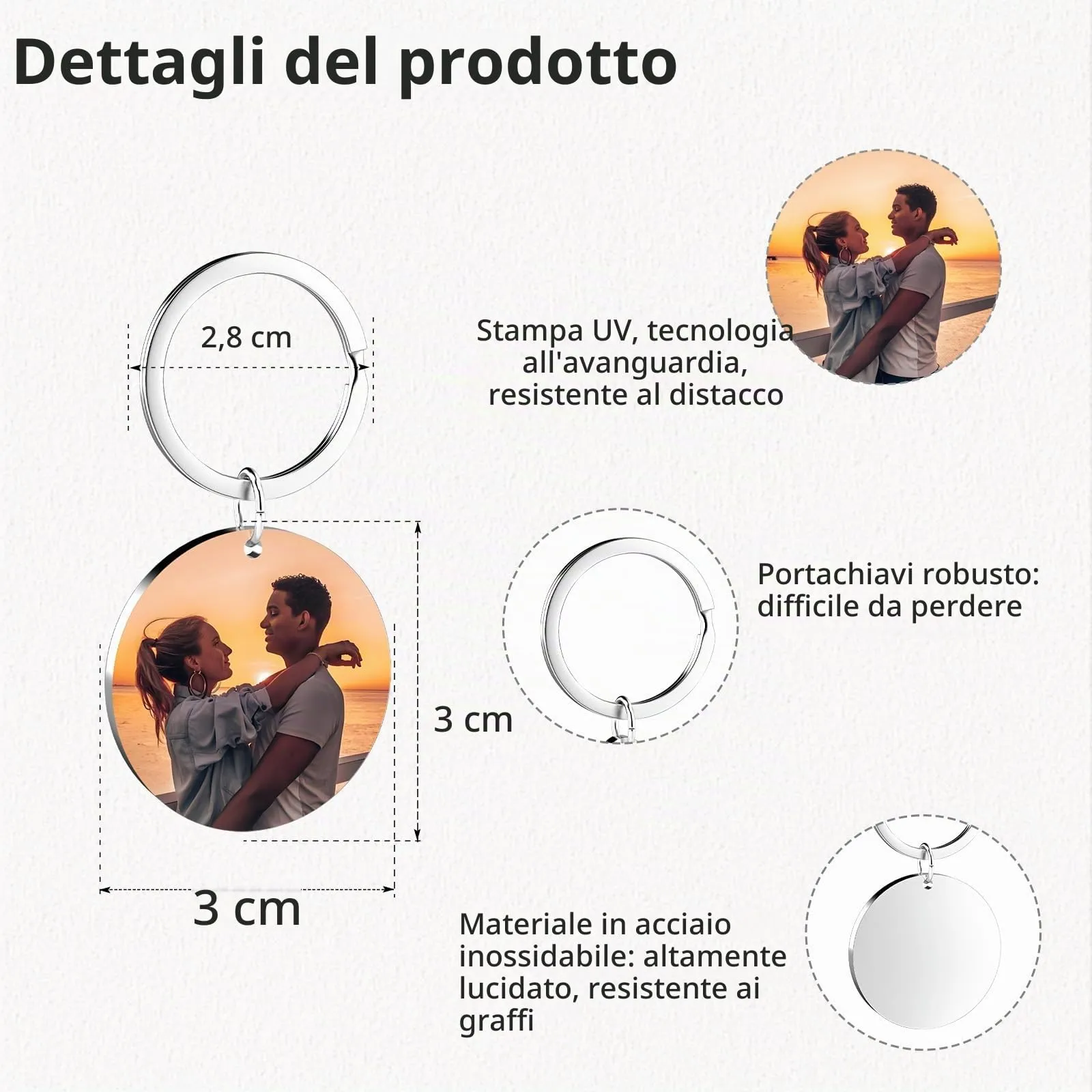 Eiwoty Portachiavi Personalizzato con Immagine e Testo, Doppio Lato, S - immagine 3