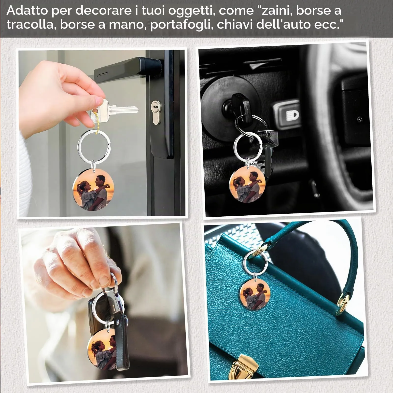 Eiwoty Portachiavi Personalizzato con Immagine e Testo, Doppio Lato, S - immagine 4