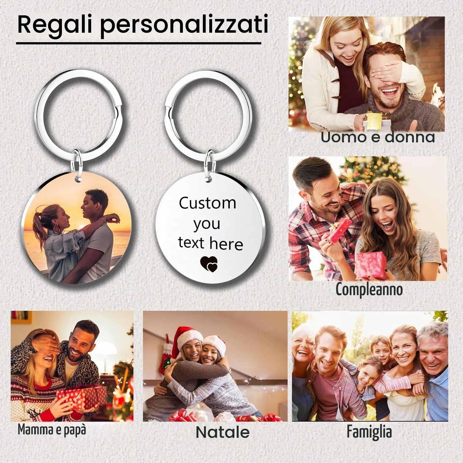 Eiwoty Portachiavi Personalizzato con Immagine e Testo, Doppio Lato, S - immagine 5