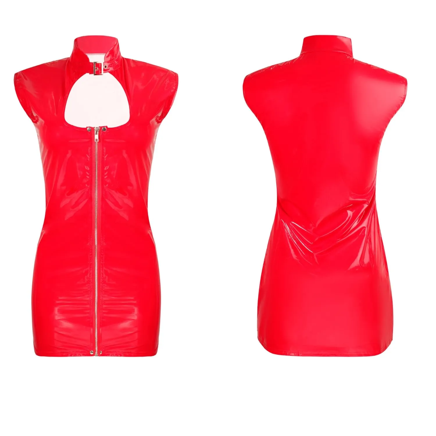 Gatamiau Mini Abito Donna in Pelle Verniciata Wetlook, Rosso, S - immagine 6