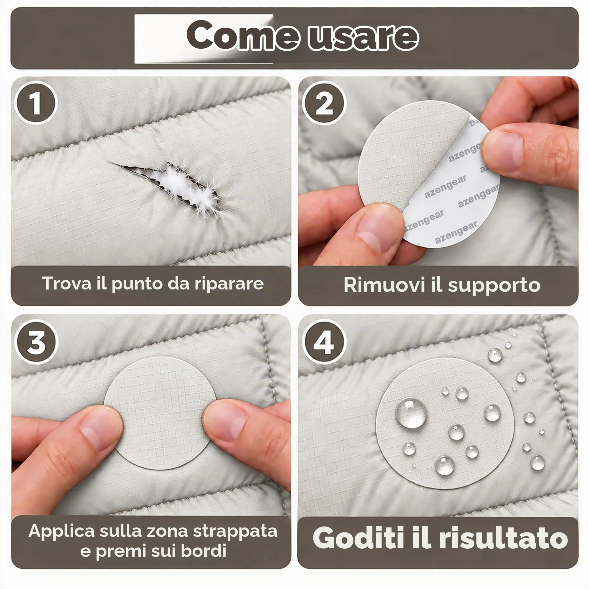 aZengear Toppe di Riparazione Impermeabili per Piumino e Tenda, 11 Pezzi, Bianco Pietra - immagine 2