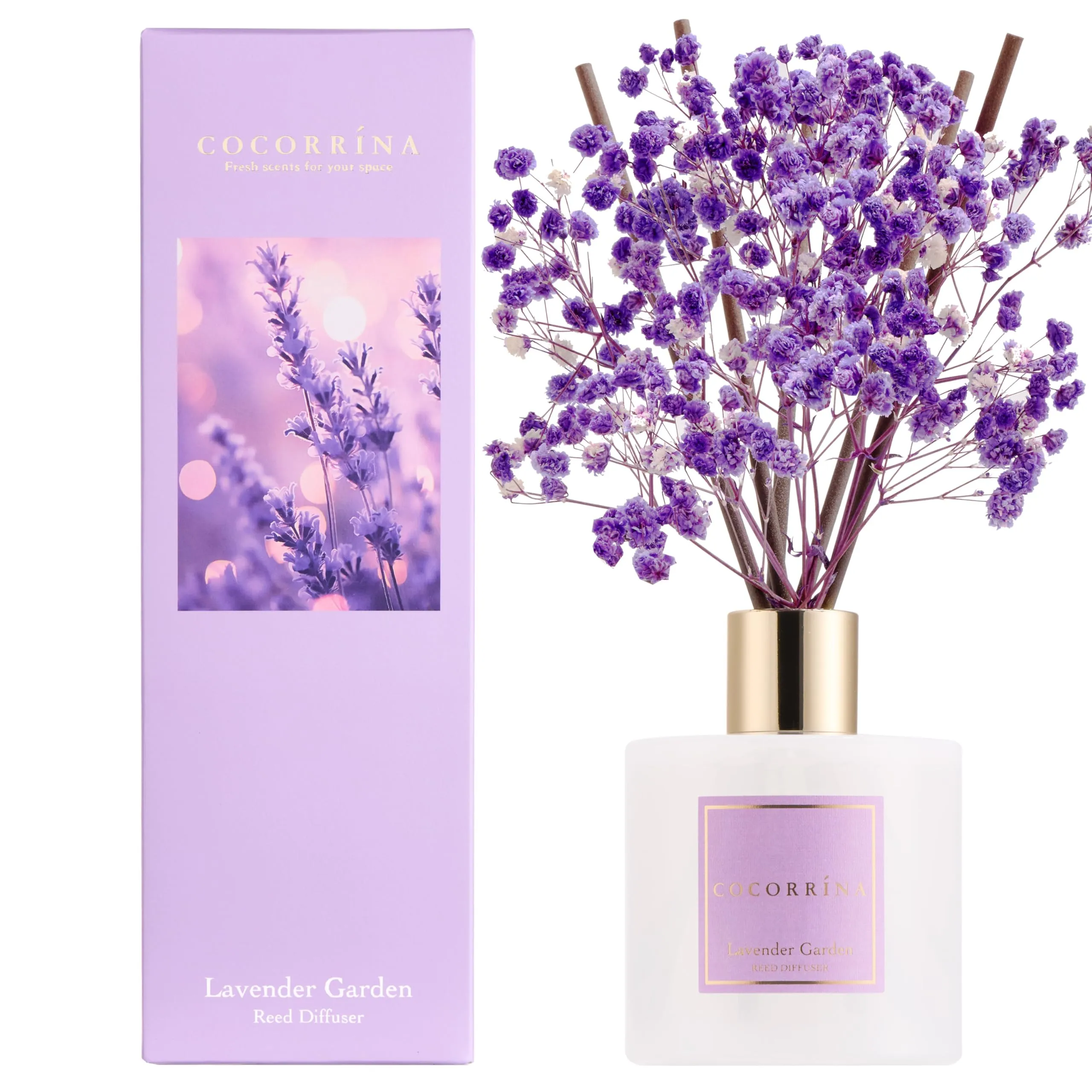 COCORRÍNA Diffusore Profumo Ambiente Lavender Garden, 200ml con Bastoncini - immagine 1