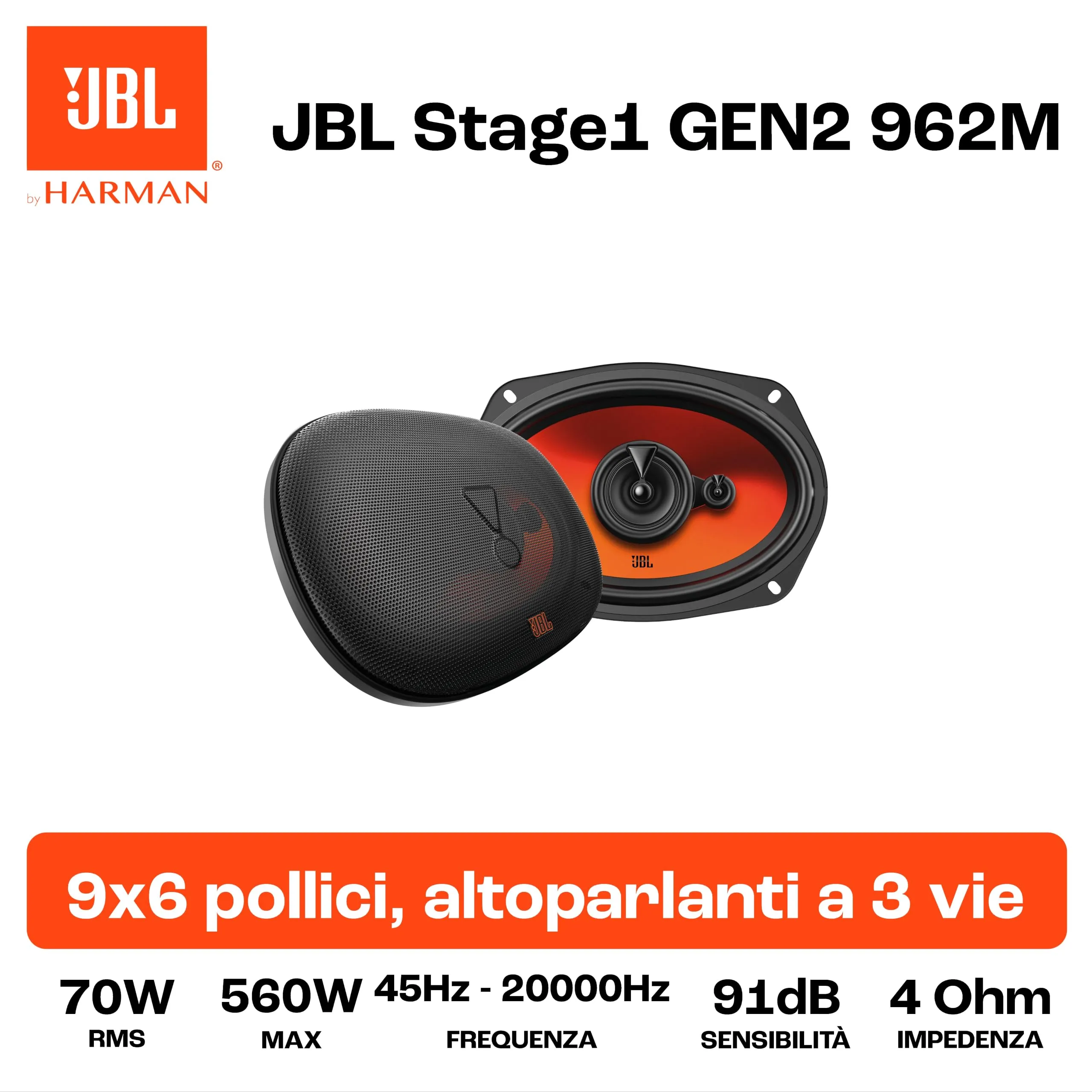 JBL Stage1 Gen2 962M 6 x 9 in Coaxial 3-Way Car Speakers - immagine 6