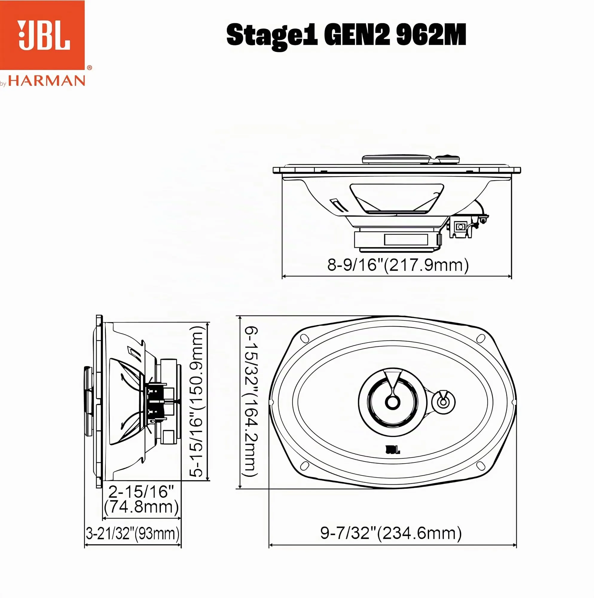 JBL Stage1 Gen2 962M 6 x 9 in Coaxial 3-Way Car Speakers - immagine 7