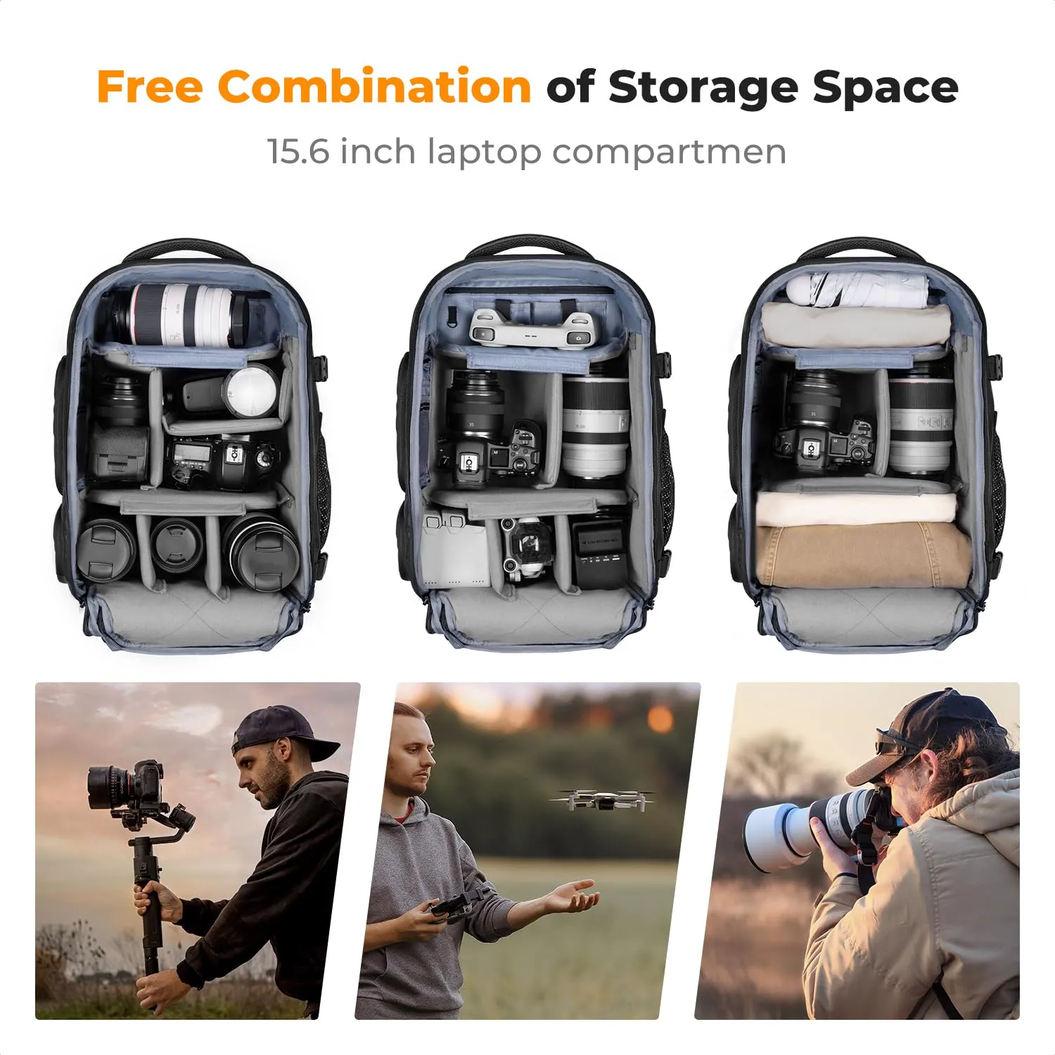 K&F Concept Zaino Fotografico 25L Impermeabile, Nero - immagine 2
