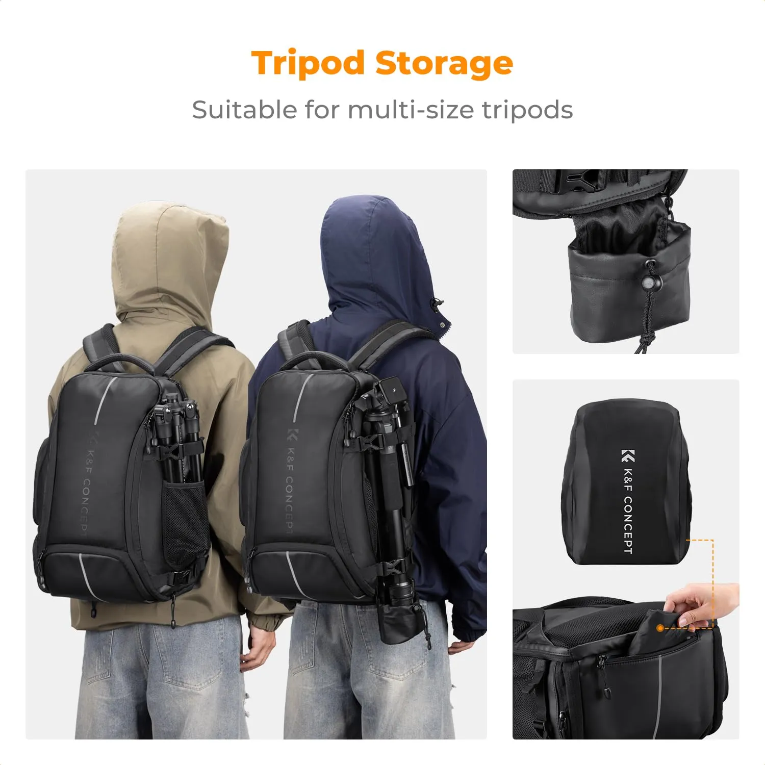 K&F Concept Zaino Fotografico 25L Impermeabile, Nero - immagine 5