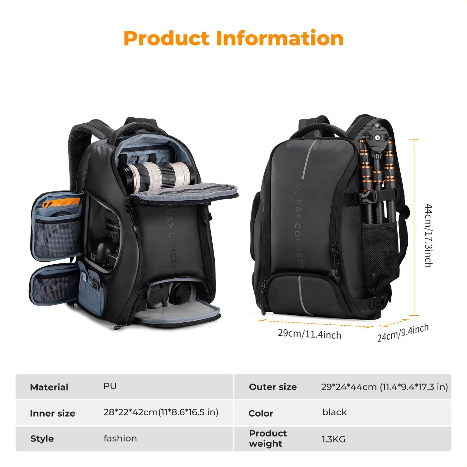 K&F Concept Zaino Fotografico 25L Impermeabile, Nero - immagine 7