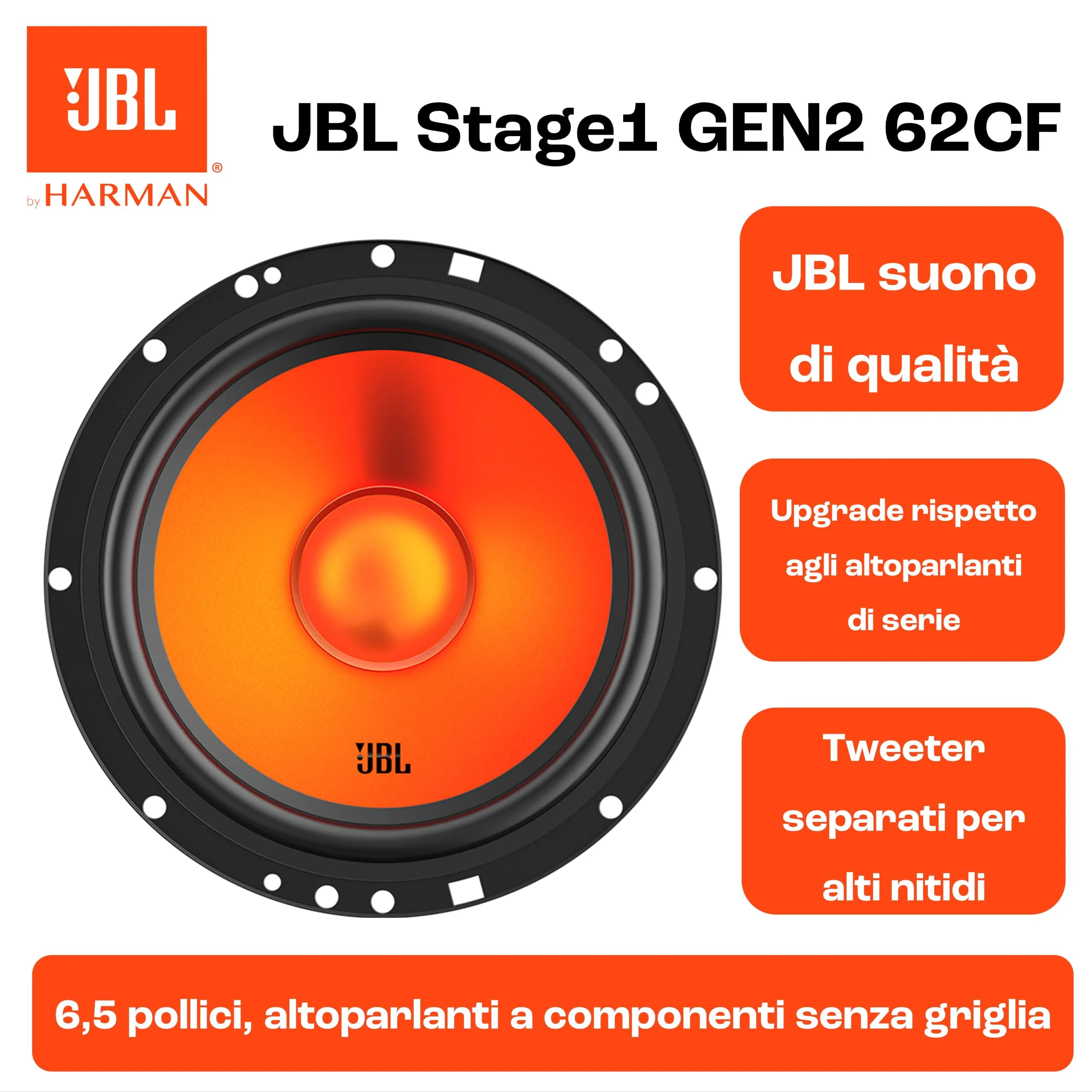 JBL Stage1 Gen2 62CF 6.5" (165mm) 2-Way Component Car Speakers - immagine 5