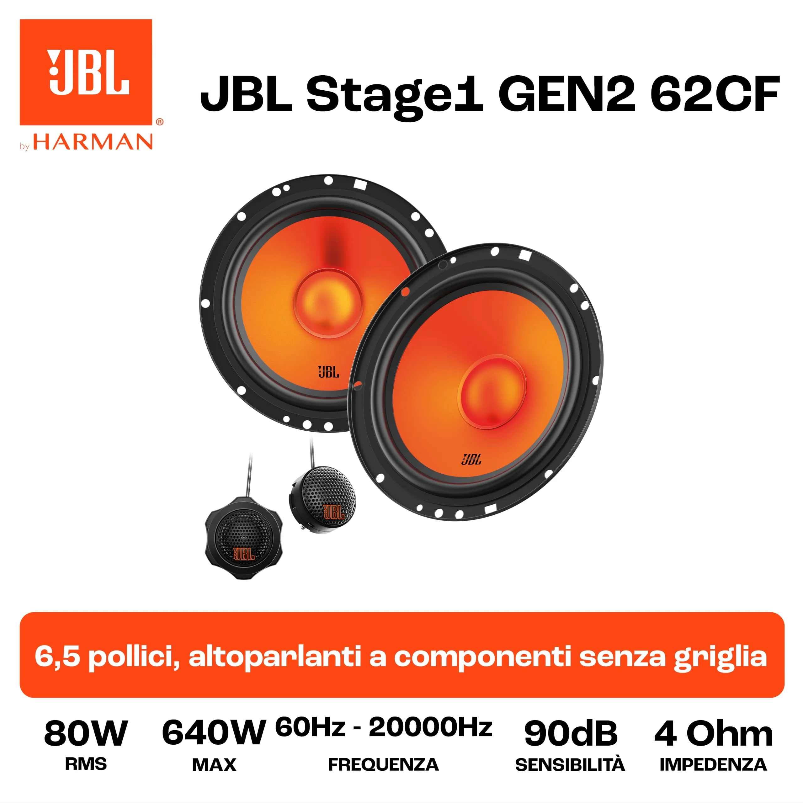 JBL Stage1 Gen2 62CF 6.5" (165mm) 2-Way Component Car Speakers - immagine 6