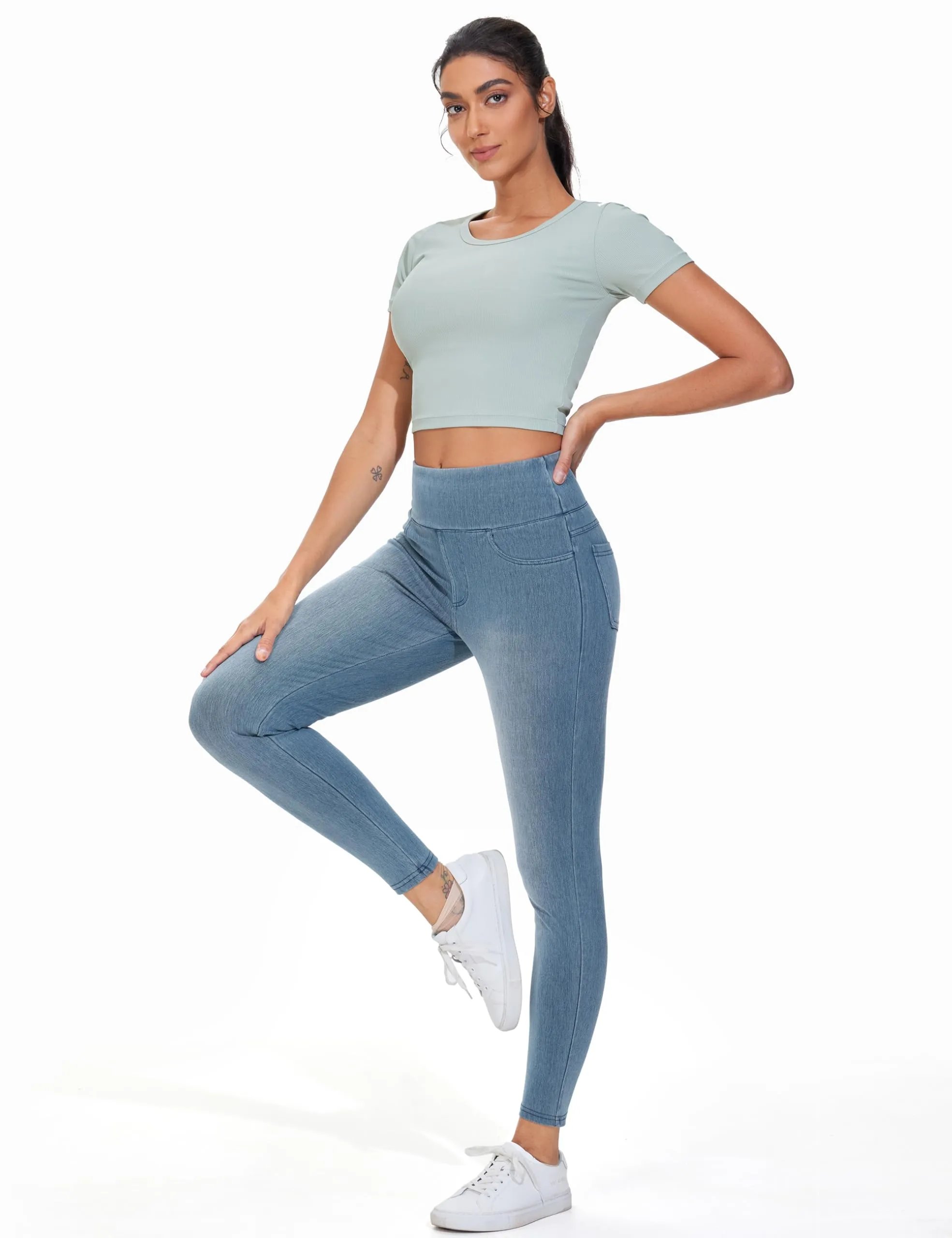 The Gym People Donna Vita Alta Jeggings Skinny Stretch con Tasche - immagine 7