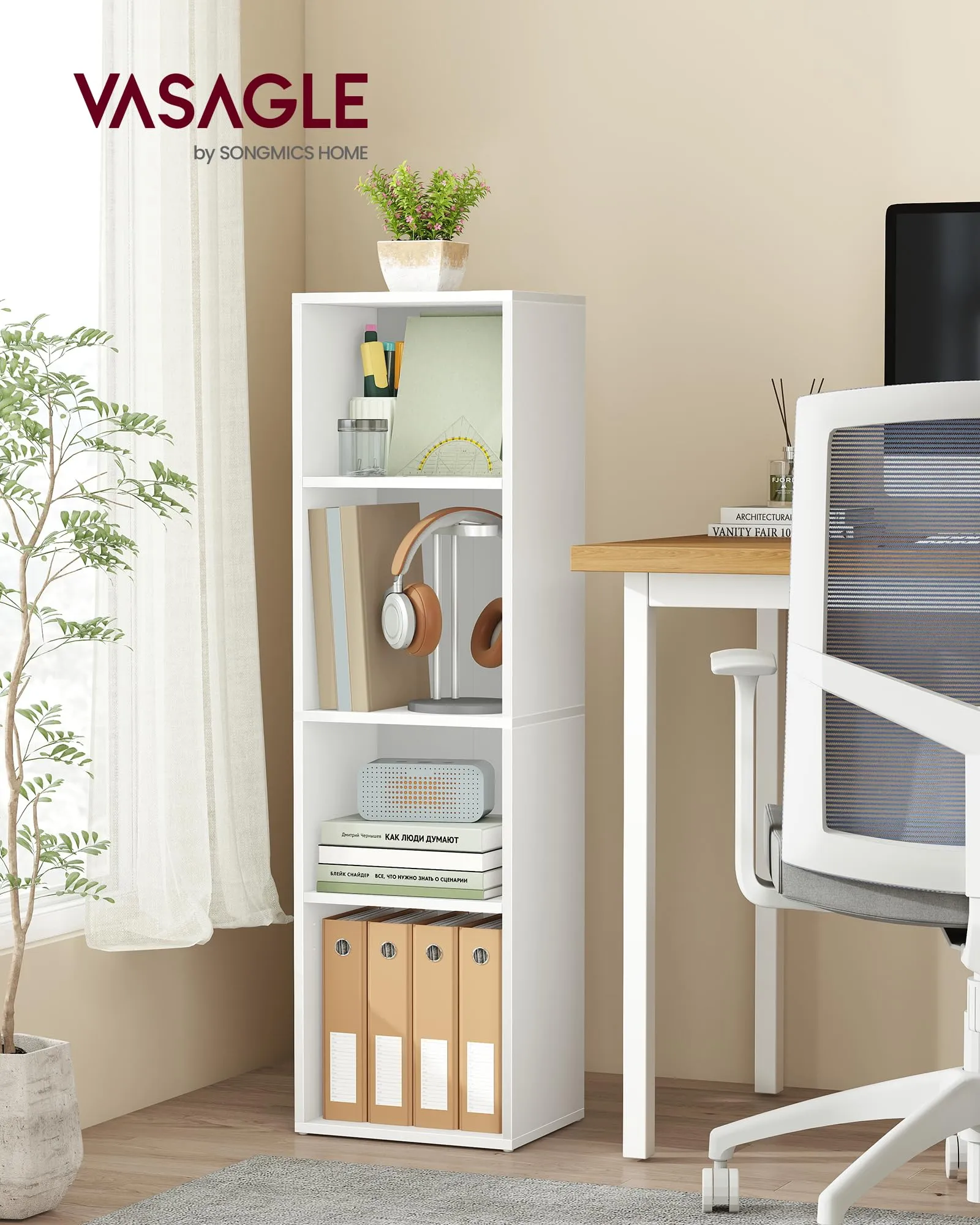 VASAGLE Custos Libreria a 4 Ripiani, 24 x 30 x 106 cm, Bianco Nuvola LBC434W01 - immagine 2