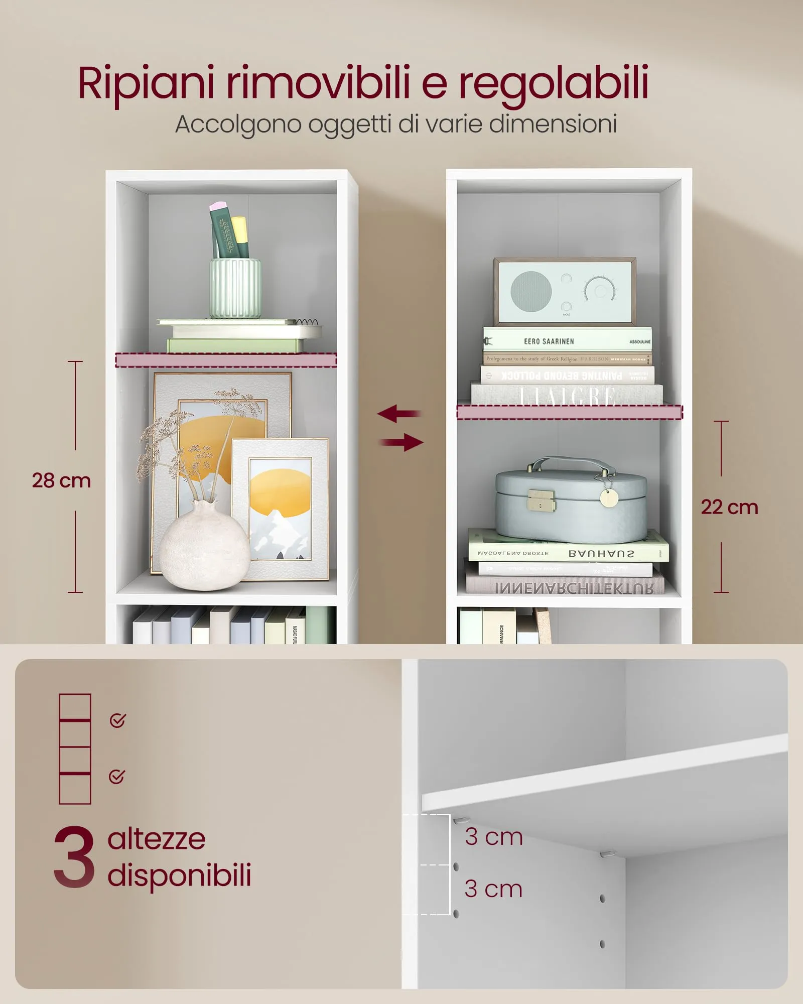 VASAGLE Custos Libreria a 4 Ripiani, 24 x 30 x 106 cm, Bianco Nuvola LBC434W01 - immagine 3