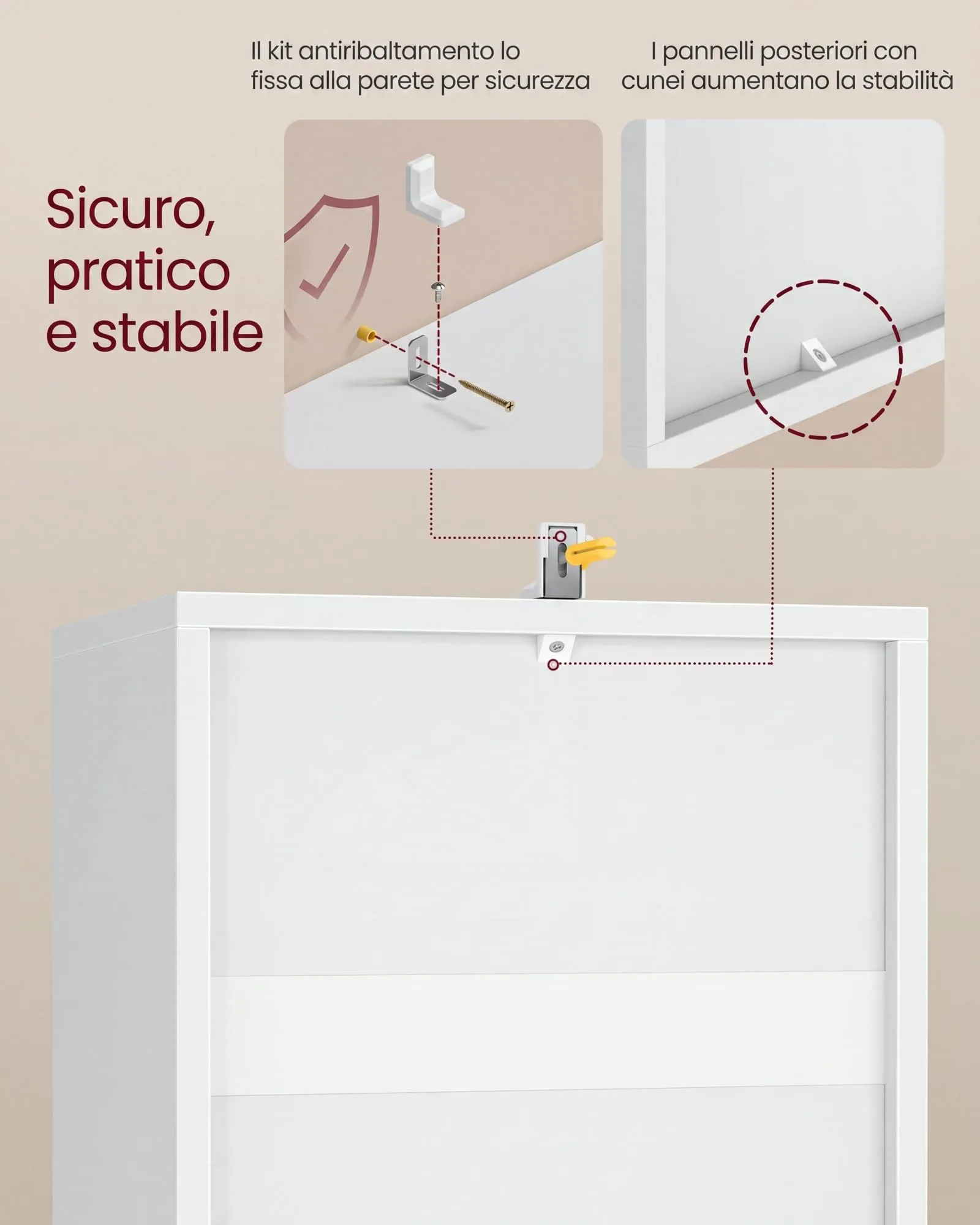 VASAGLE Custos Libreria a 4 Ripiani, 24 x 30 x 106 cm, Bianco Nuvola LBC434W01 - immagine 4