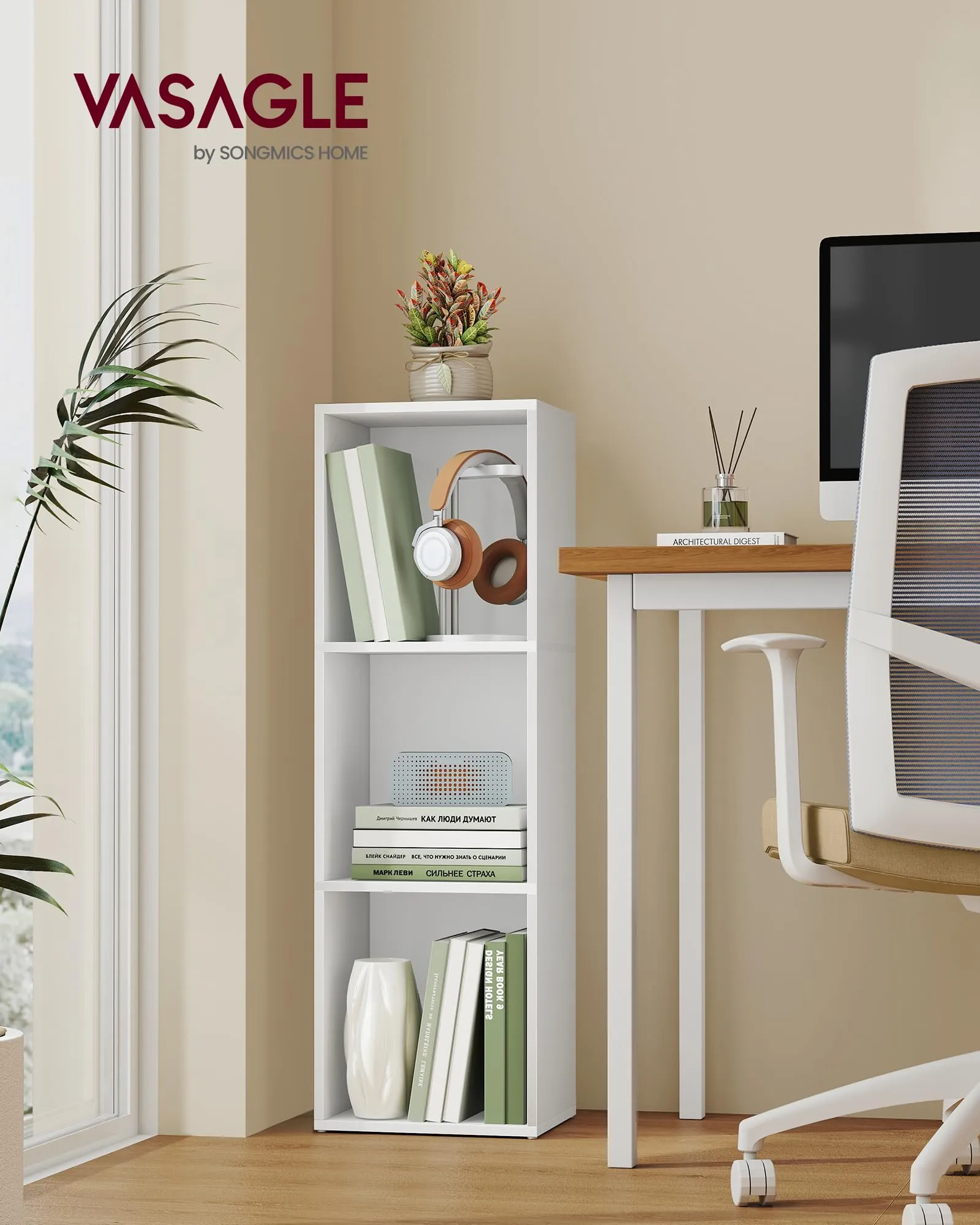 VASAGLE CUSTOS Libreria a 3 Ripiani, 24 x 30 x 94,8 cm, Bianco Nuvola LBC433W01 - immagine 2