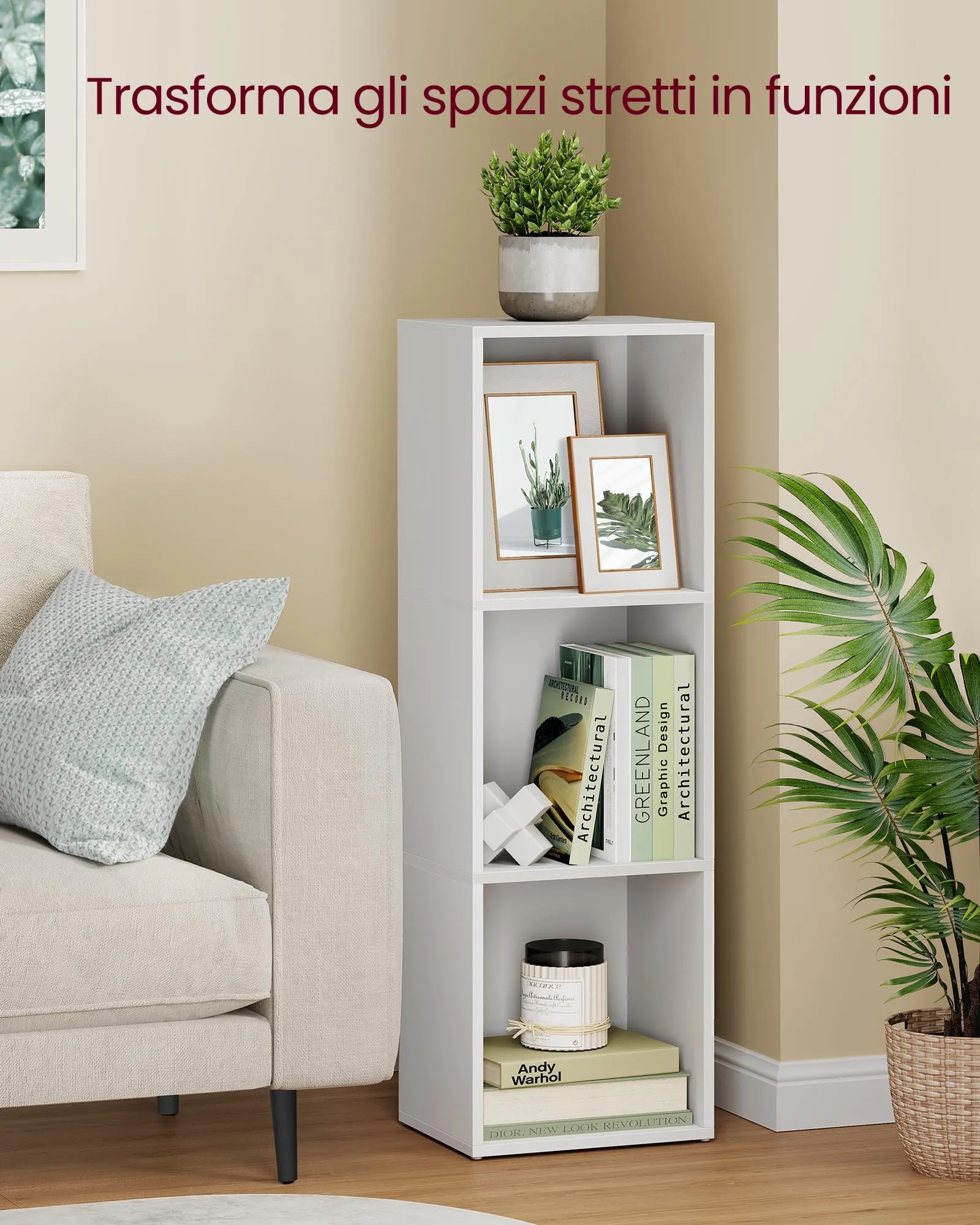VASAGLE CUSTOS Libreria a 3 Ripiani, 24 x 30 x 94,8 cm, Bianco Nuvola LBC433W01 - immagine 3