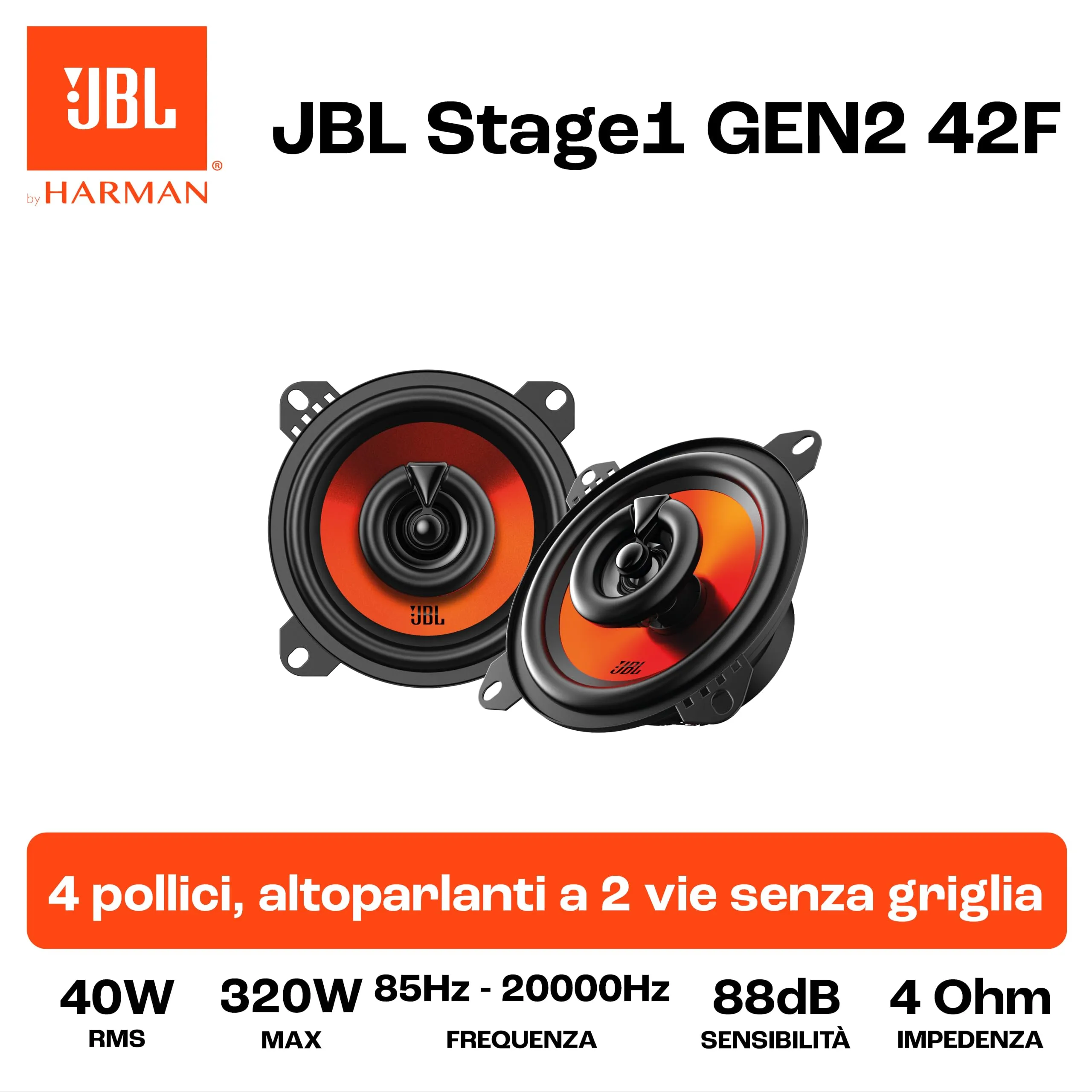 JBL Stage1 42F 4" (10 cm) 2-Way Coaxial Car Speakers - immagine 6