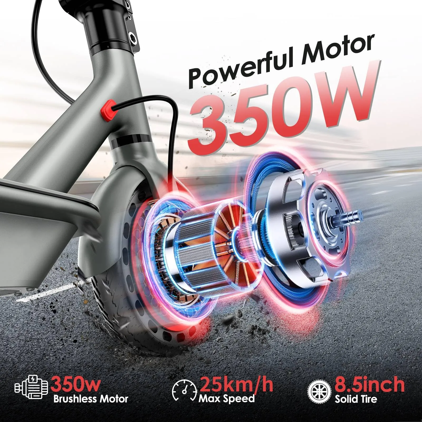 Kalorace V8 Monopattino Elettrico Adulto, Motore 350W, Pneumatici Solidi 8.5", Velocità 25 km/h, Autonomia 35 km - immagine 3
