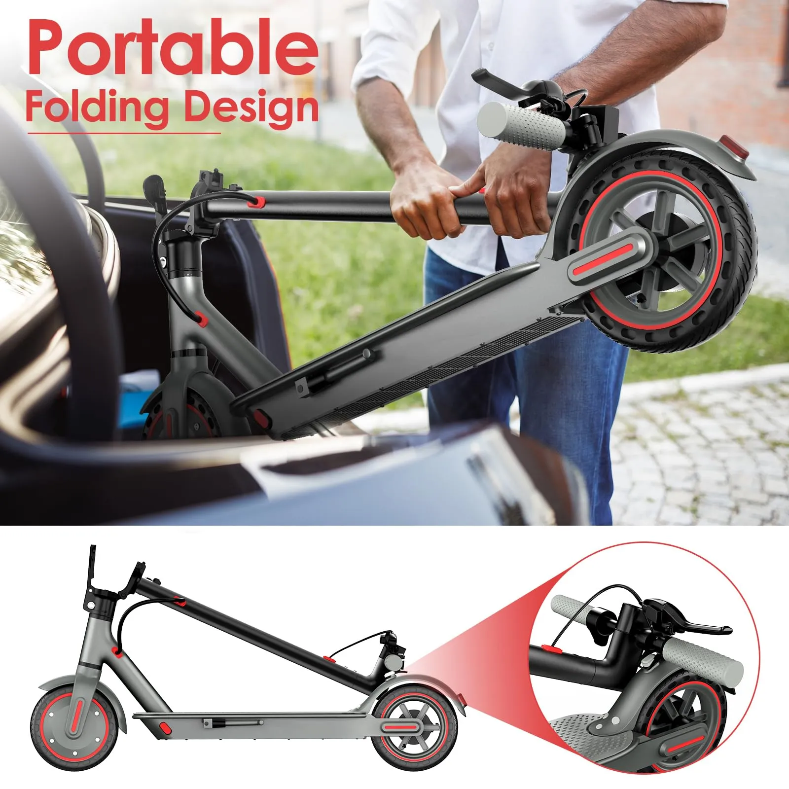 Kalorace V8 Monopattino Elettrico Adulto, Motore 350W, Pneumatici Solidi 8.5", Velocità 25 km/h, Autonomia 35 km - immagine 7