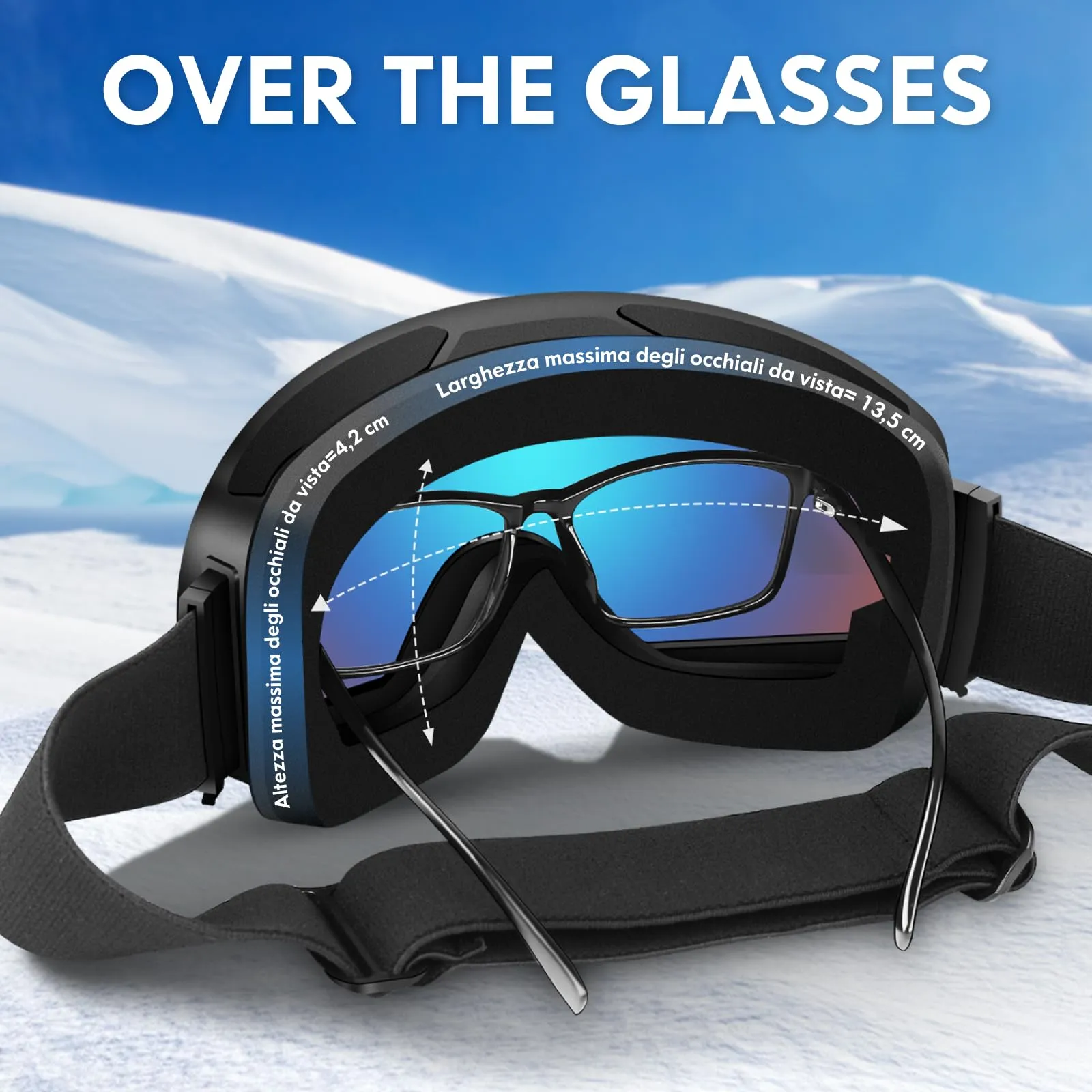 DADA-PRO Occhiali da sci e snowboard OTG Anti-Appannamento senza cornice Protezione UV, Oro - immagine 3